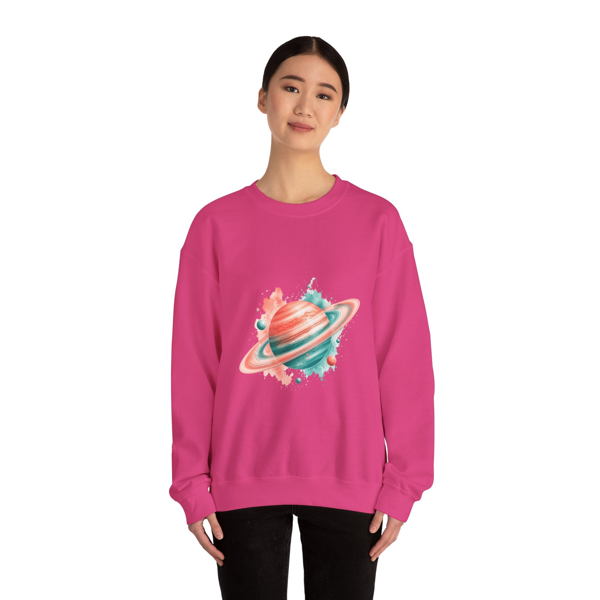 Matching Couple Sweatshirt - Saturn & Jupiter Matching Couple Premium Fleece Sweatshirt Watercolor Art His Hers Birthday Gift - Design A