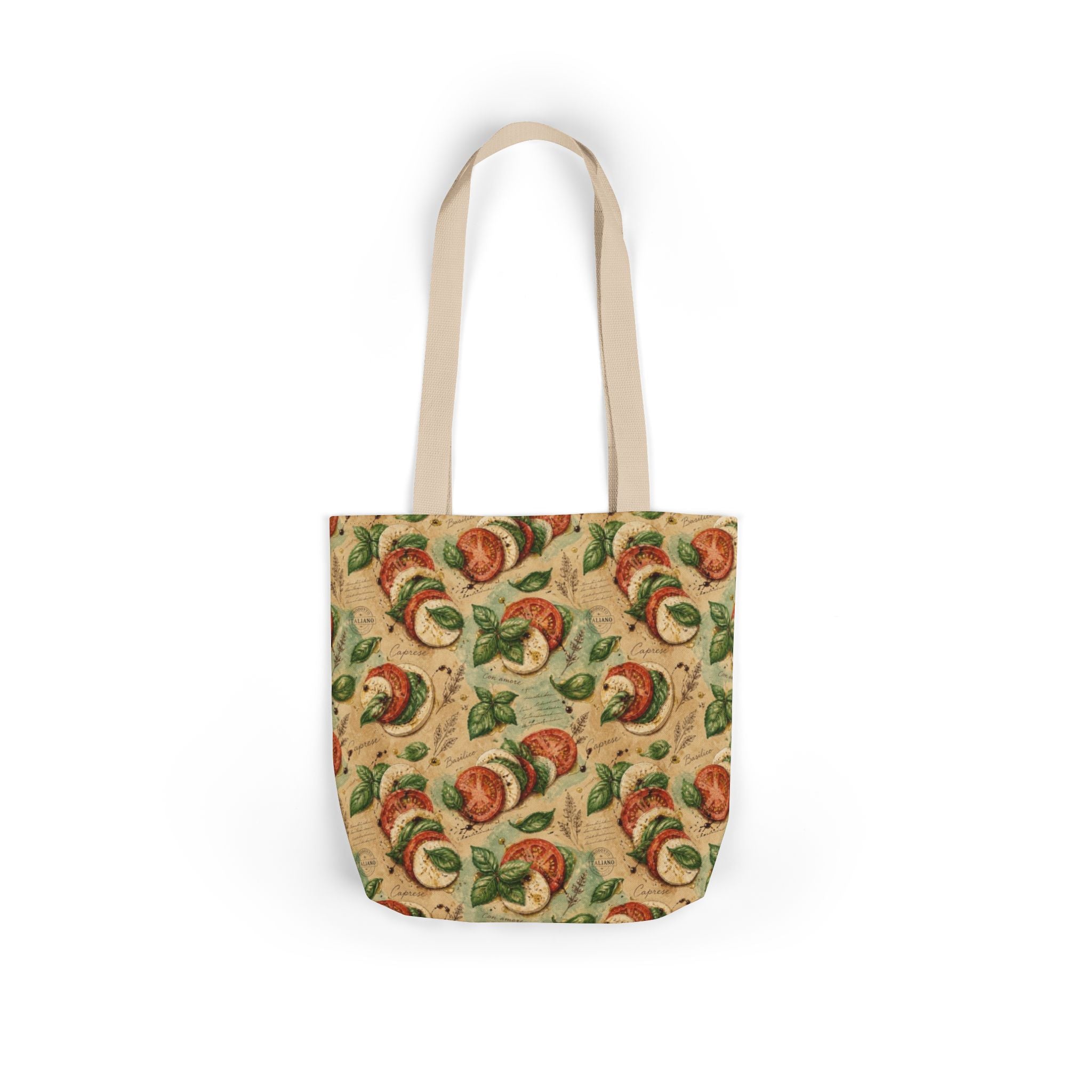 Caprese Arrangement Canvas Tote Bag Mediterranean Kitchen Watercolor Design Italian Cottagecore Gift