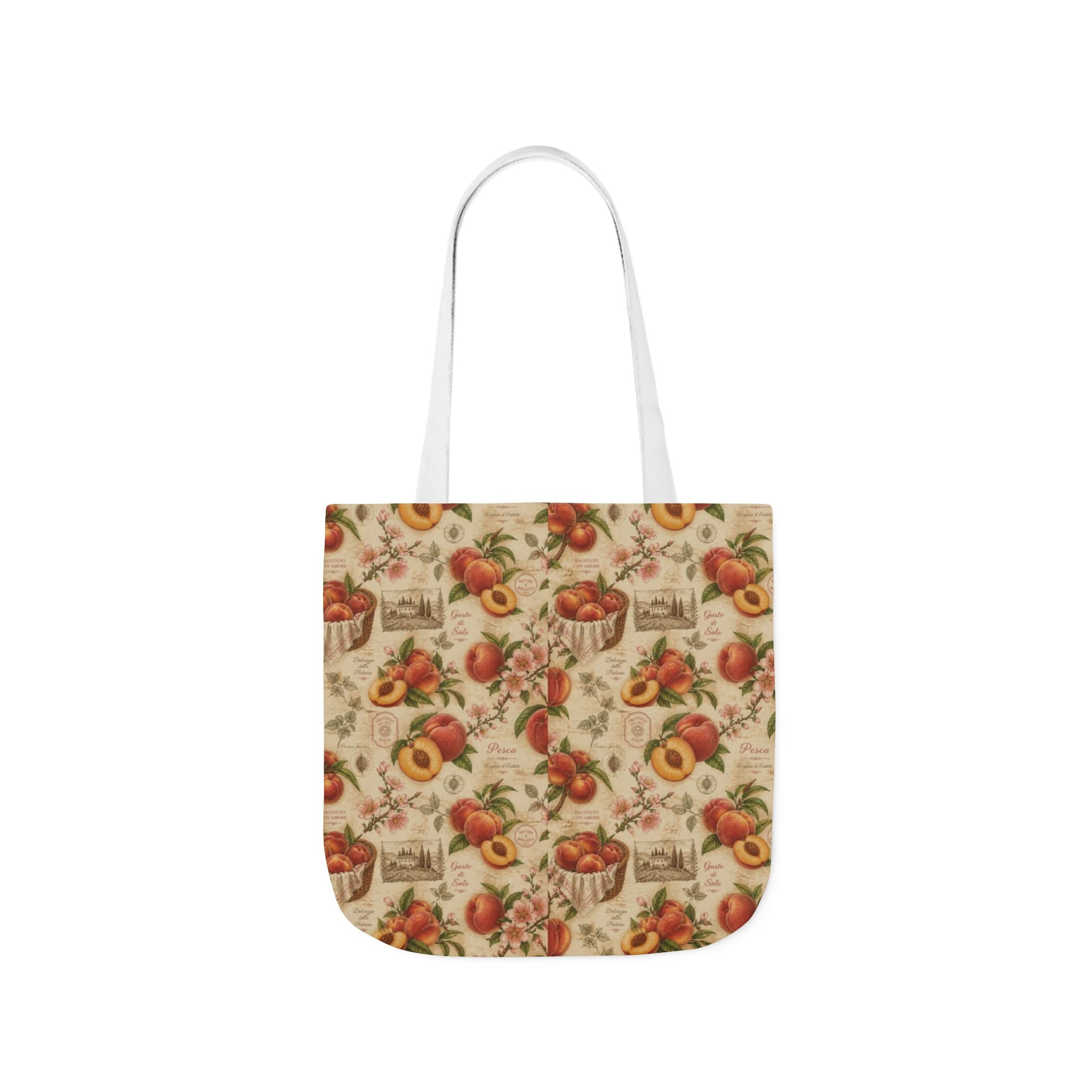 Ripe Peaches Canvas Tote Bag Mediterranean Kitchen Botanical Design Italian Cottagecore Gift