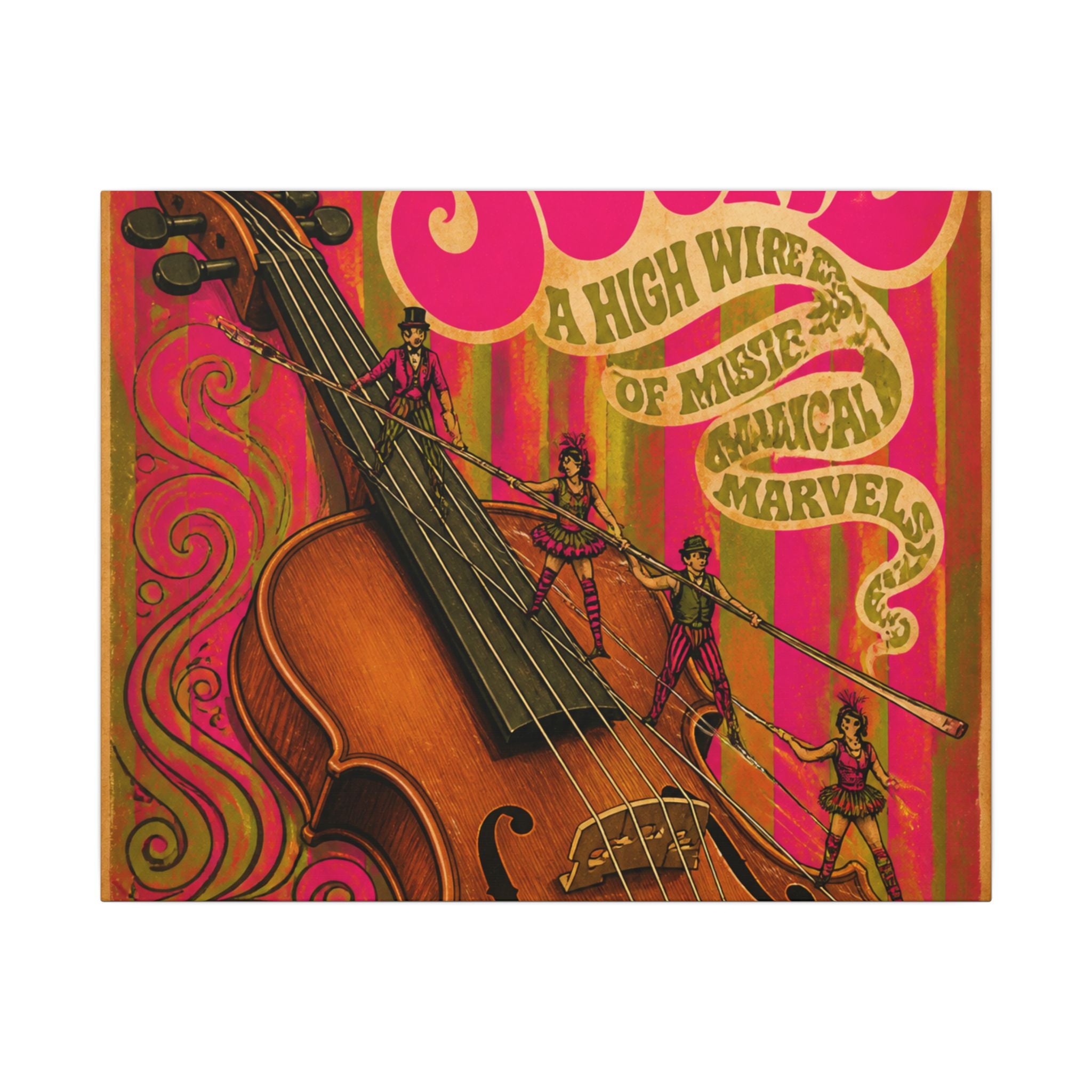 Violin Tightrope Bridge Wall Art Canvas 24×36 Psychedelic Dining Room Decor Maximalist Print