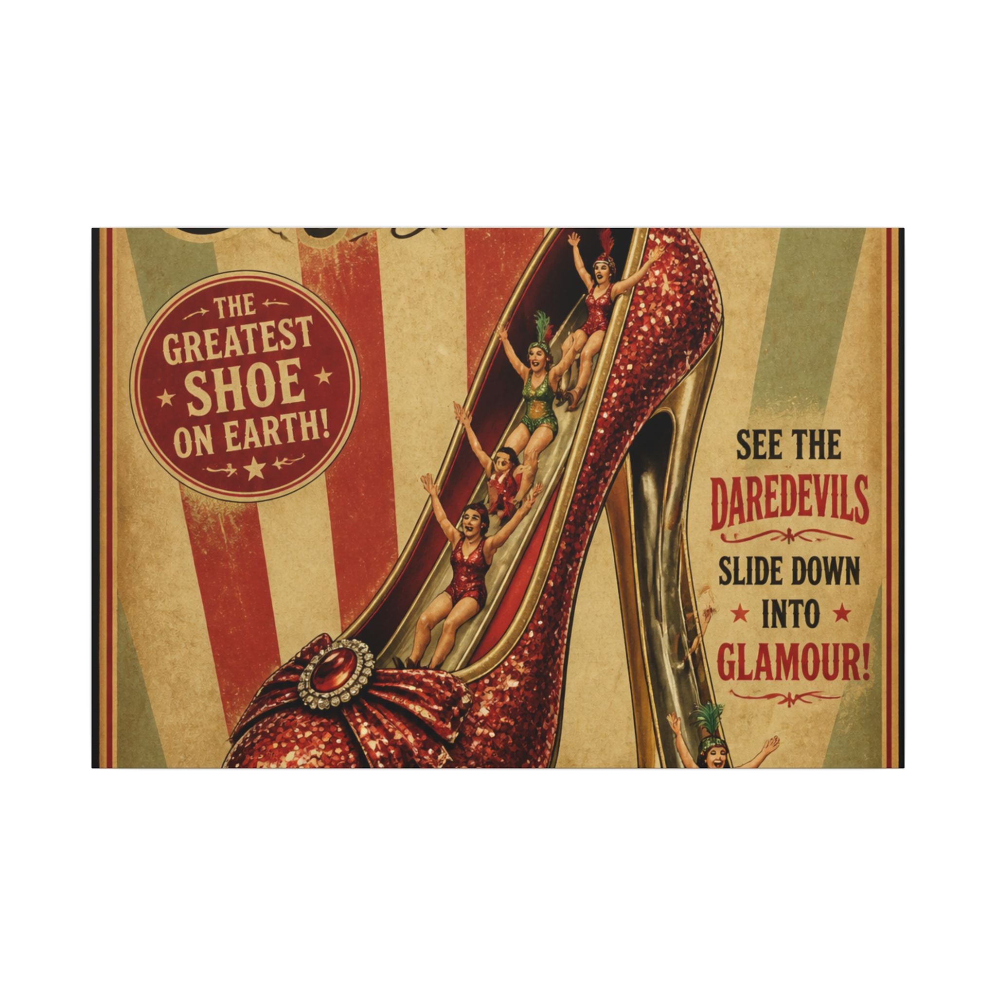 High Heel Slide Wall Art Canvas 24×36 Vintage Circus Bedroom Decor Maximalist Print