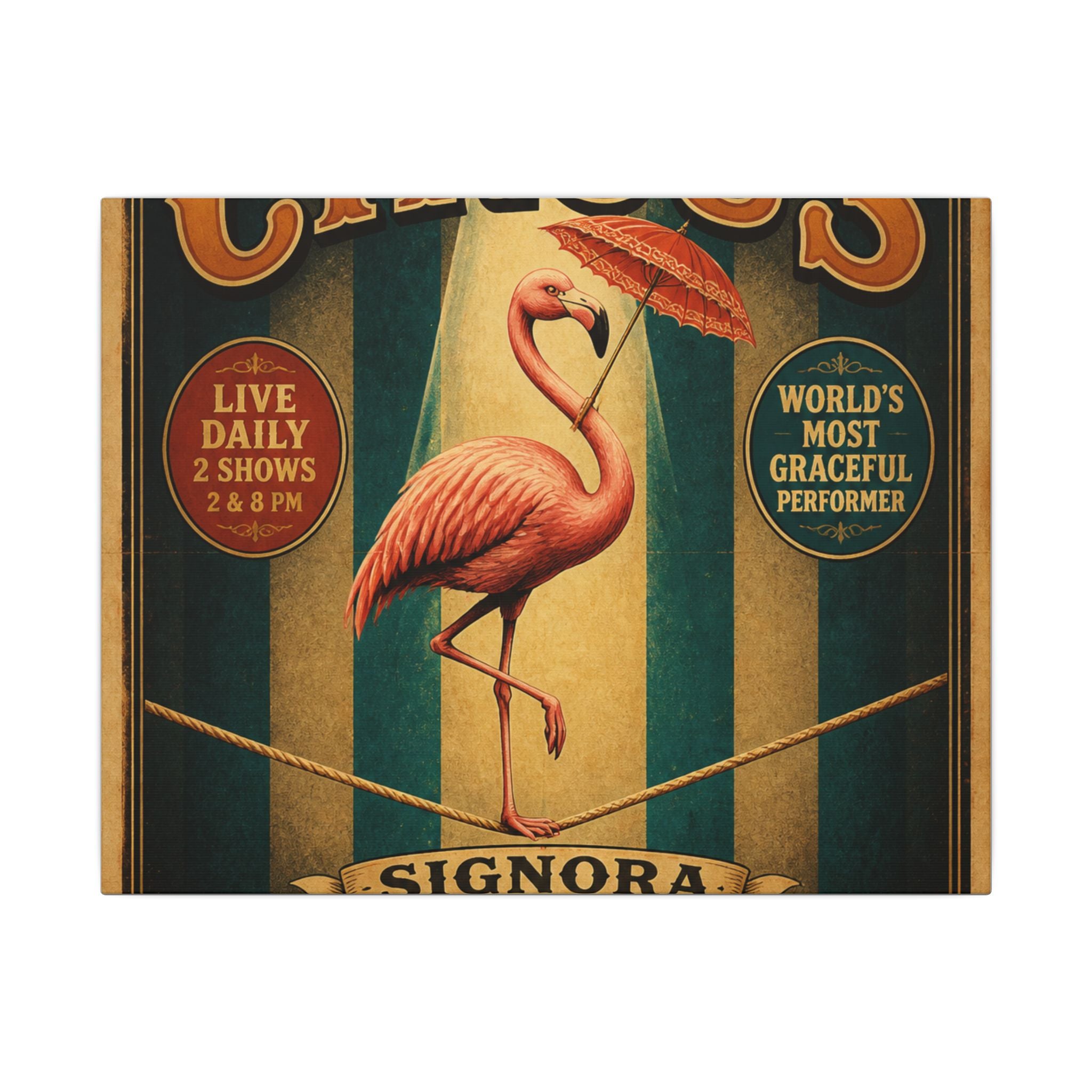 Flamingo Tightrope Wall Art Canvas 24×36 Vintage Circus Bedroom Decor Maximalist Print