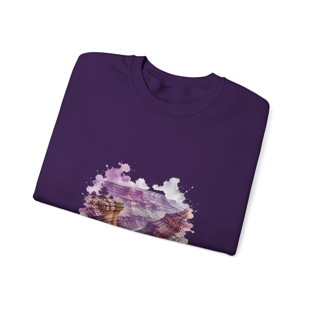 Matching Couple Sweatshirt - Lavender Fields & Canyon Matching Couple Crewneck Sweatshirt Watercolor Art His Hers Engagement Gift - Design B