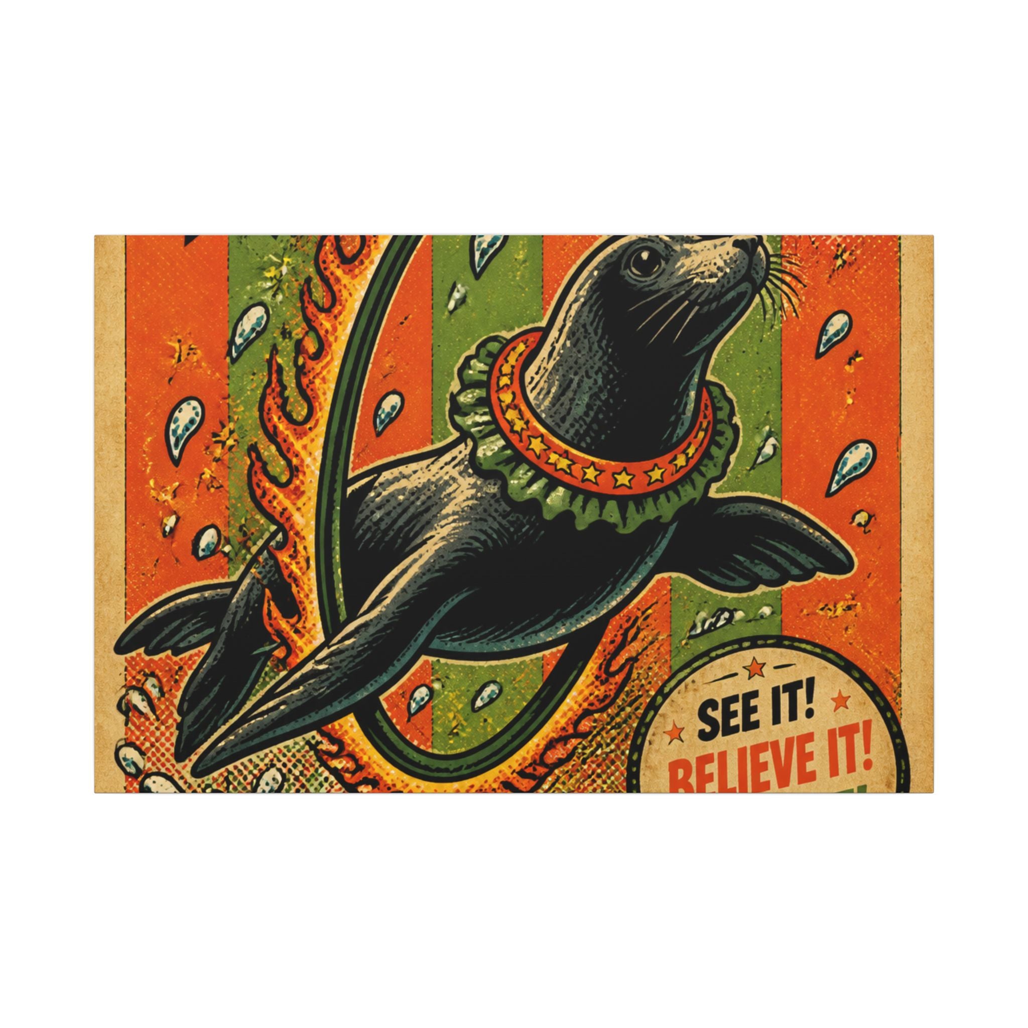 Seal Fire Hoop Wall Art Canvas 24×36 Pop Art Restaurant Decor Maximalist Print