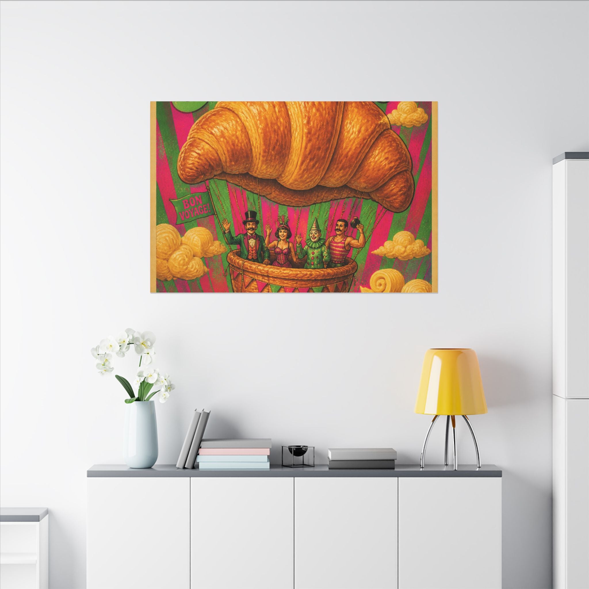 Croissant Hot Air Balloon Wall Art Canvas 16×20 Psychedelic Cafe Decor Maximalist Print