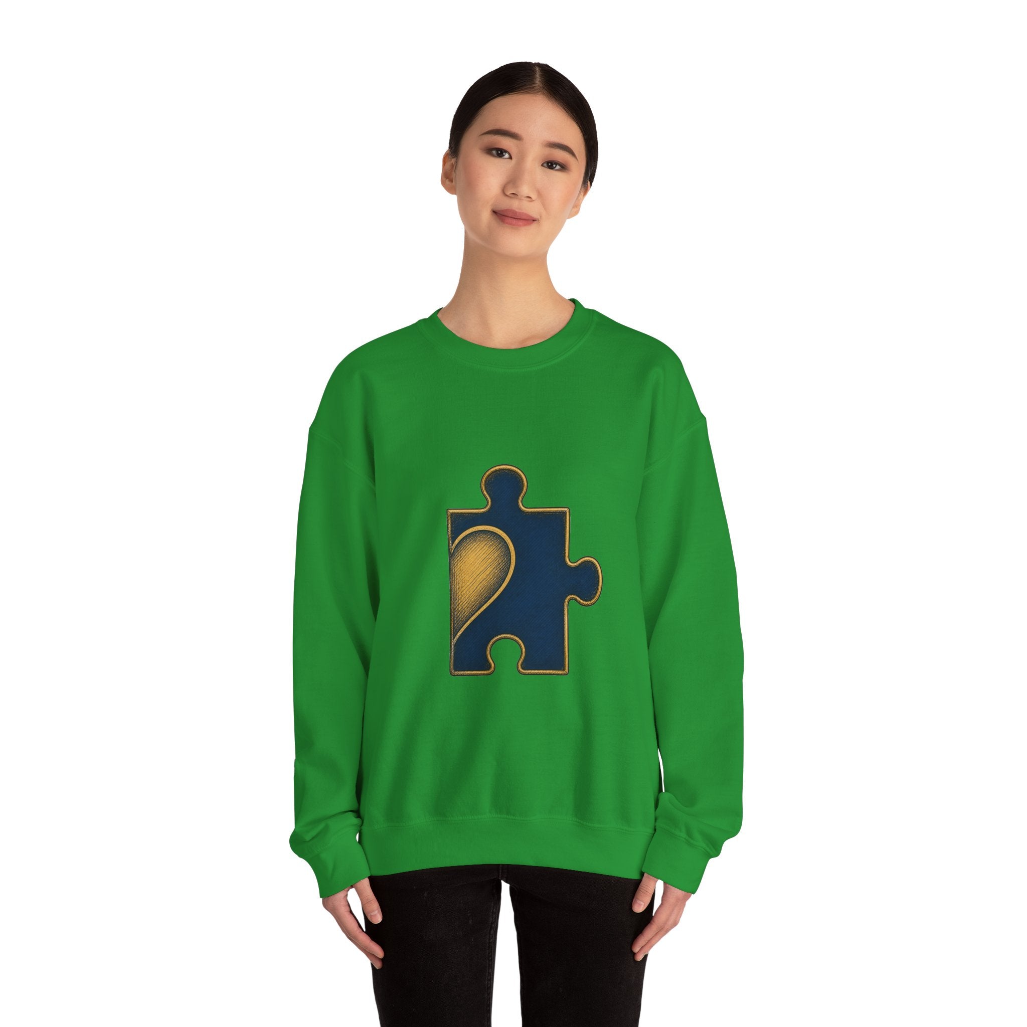 Matching Couple Sweatshirt - Puzzle Pieces Matching Couple Premium Fleece Sweatshirt Hand-Drawn Art His Hers Anniversary Gift - Design B