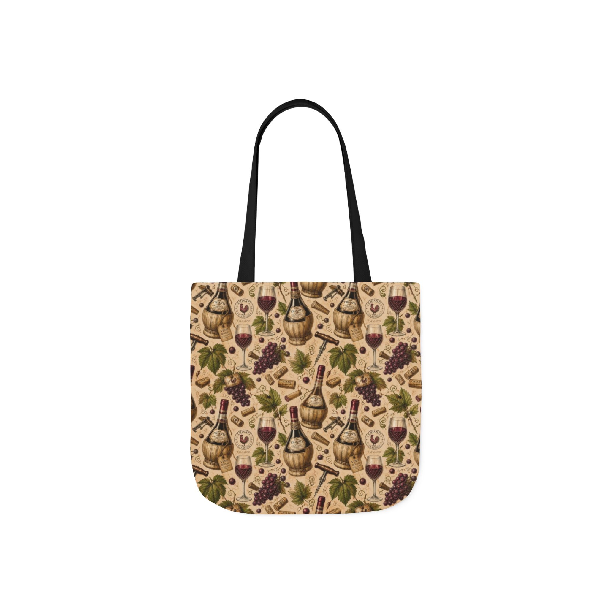 Wine Bottles & Glasses Canvas Tote Bag Mediterranean Kitchen Botanical Design Italian Cottagecore Gift