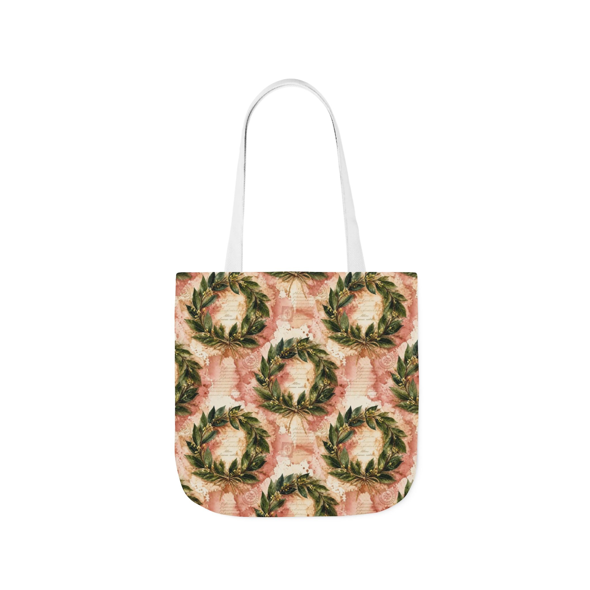 Bay Laurel Wreath Canvas Tote Bag Mediterranean Kitchen Watercolor Splash Design Italian Cottagecore Gift