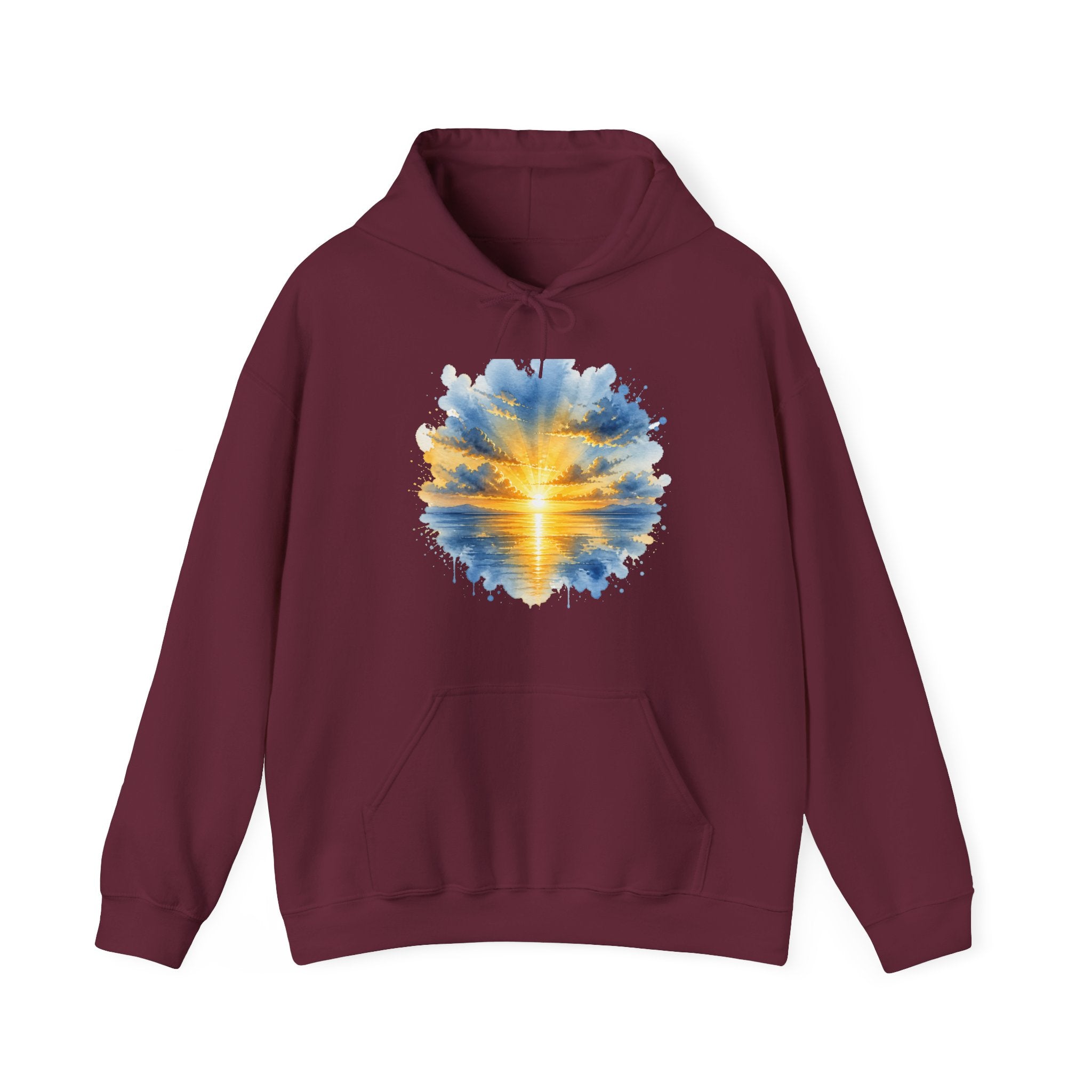 Matching Couple Sweatshirt - Sunrise & Sunset Matching Couple Hooded Sweatshirt Watercolor Art His Hers Engagement Gift - Design A