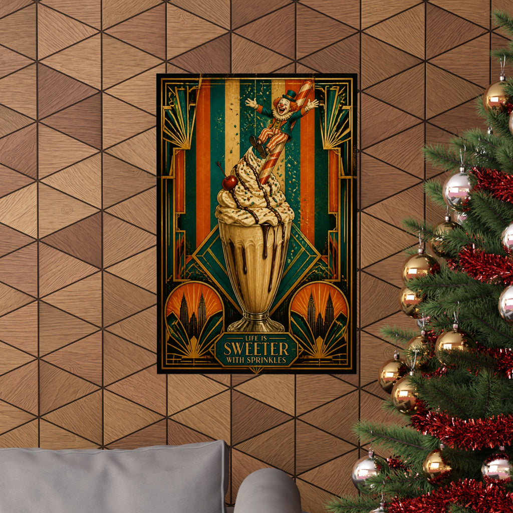 Milkshake Slide Clown Wall Art Poster 18×24 Art Deco Entryway Decor Maximalist Print