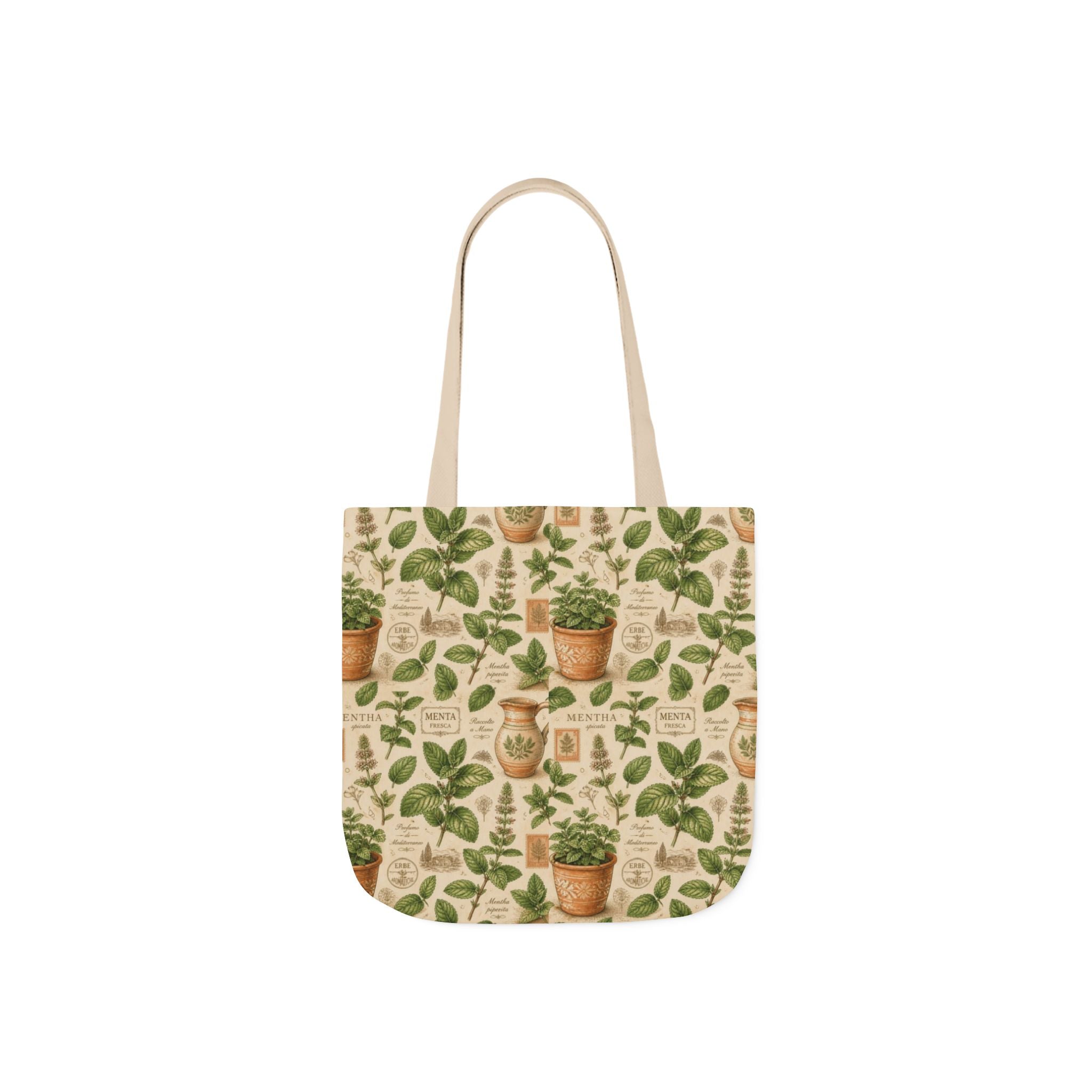 Fresh Mint Leaves Canvas Tote Bag Mediterranean Kitchen Botanical Design Italian Cottagecore Gift
