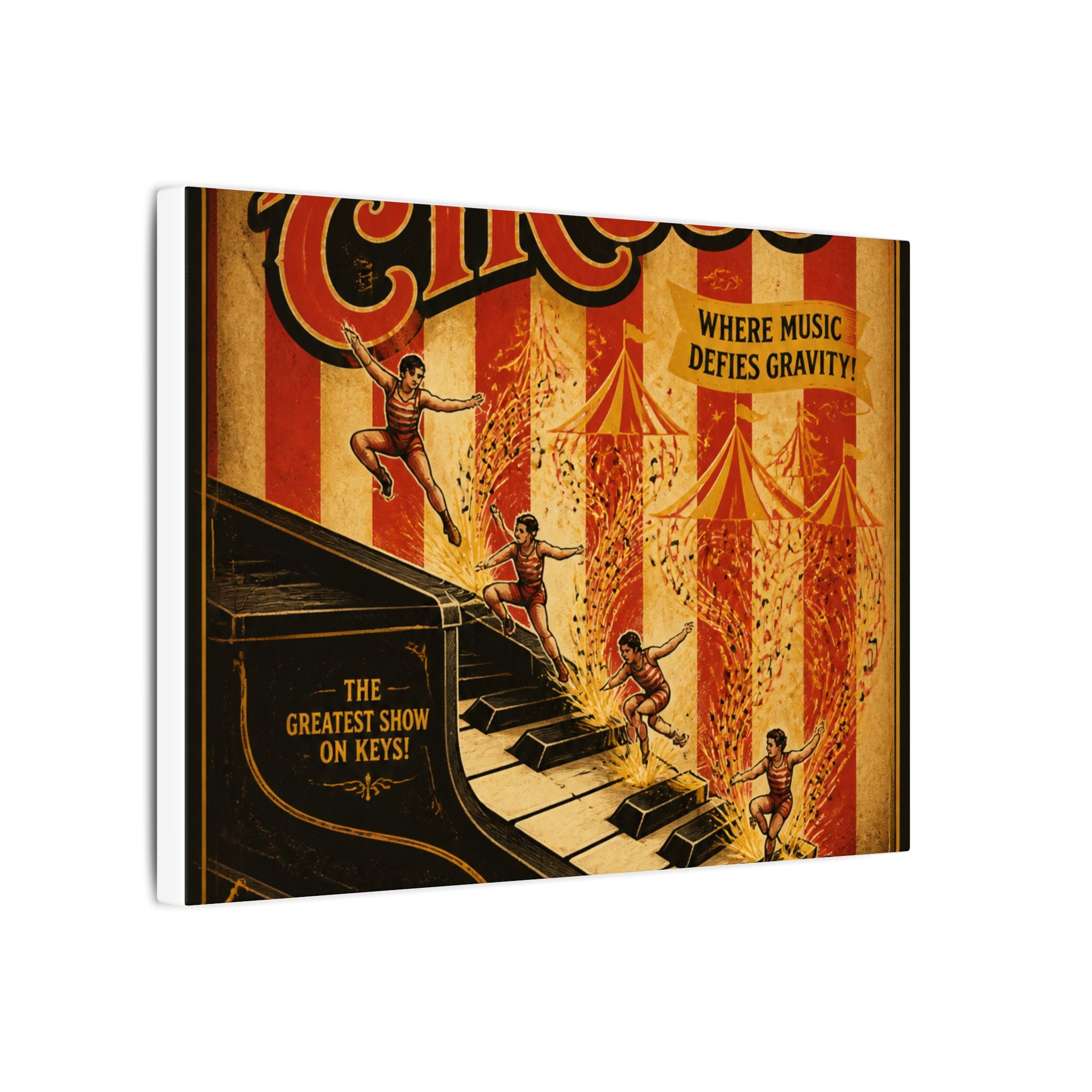Grand Piano Acrobats Wall Art Canvas 24×36 Vintage Circus Bedroom Decor Maximalist Print
