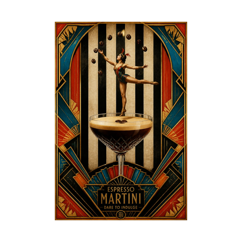 Espresso Martini Acrobat Wall Art Poster 18×24 Art Deco Entryway Decor Maximalist Print
