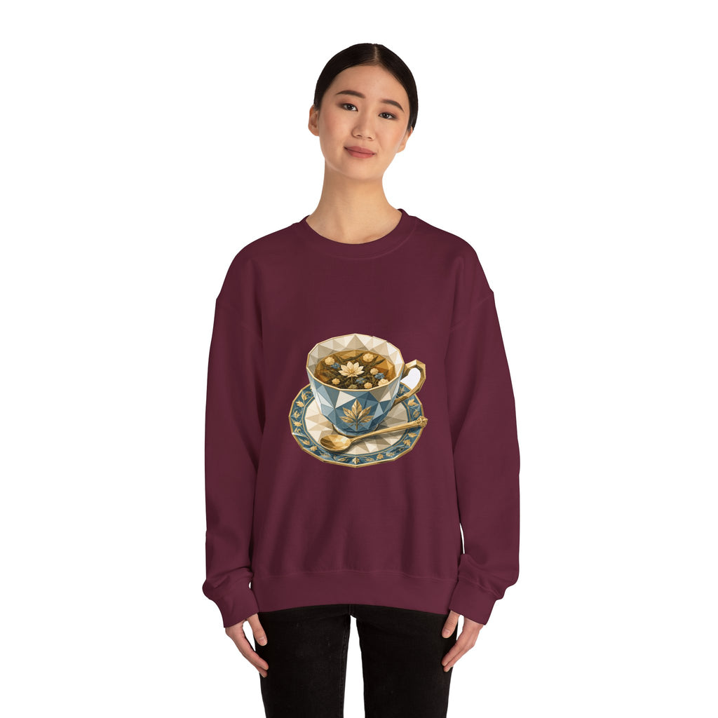 Matching Couple Sweatshirt - Coffee & Tea Matching Couple Premium Fleece Sweatshirt Geometric Art His Hers Love Gift - Design B