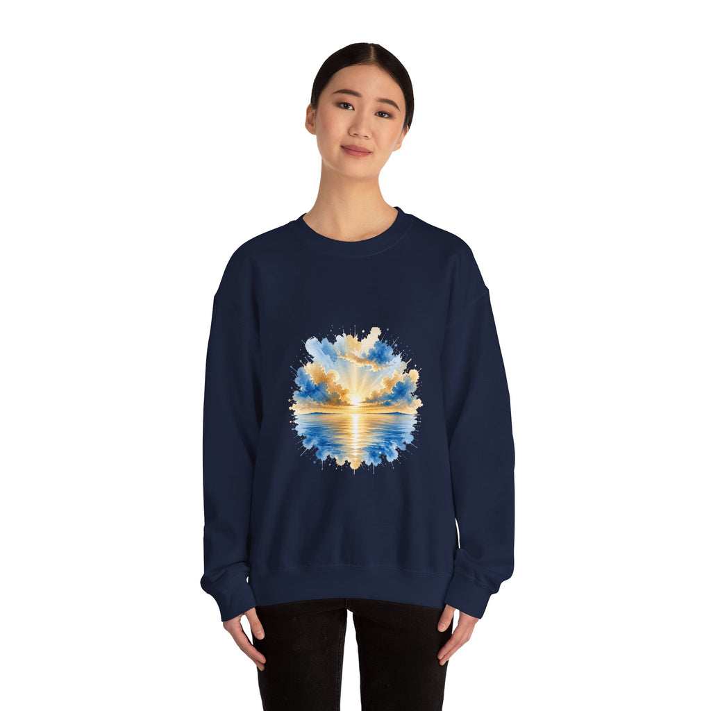 Matching Couple Sweatshirt - Sunrise & Sunset Matching Couple Crewneck Sweatshirt Watercolor Art His Hers Engagement Gift - Design A