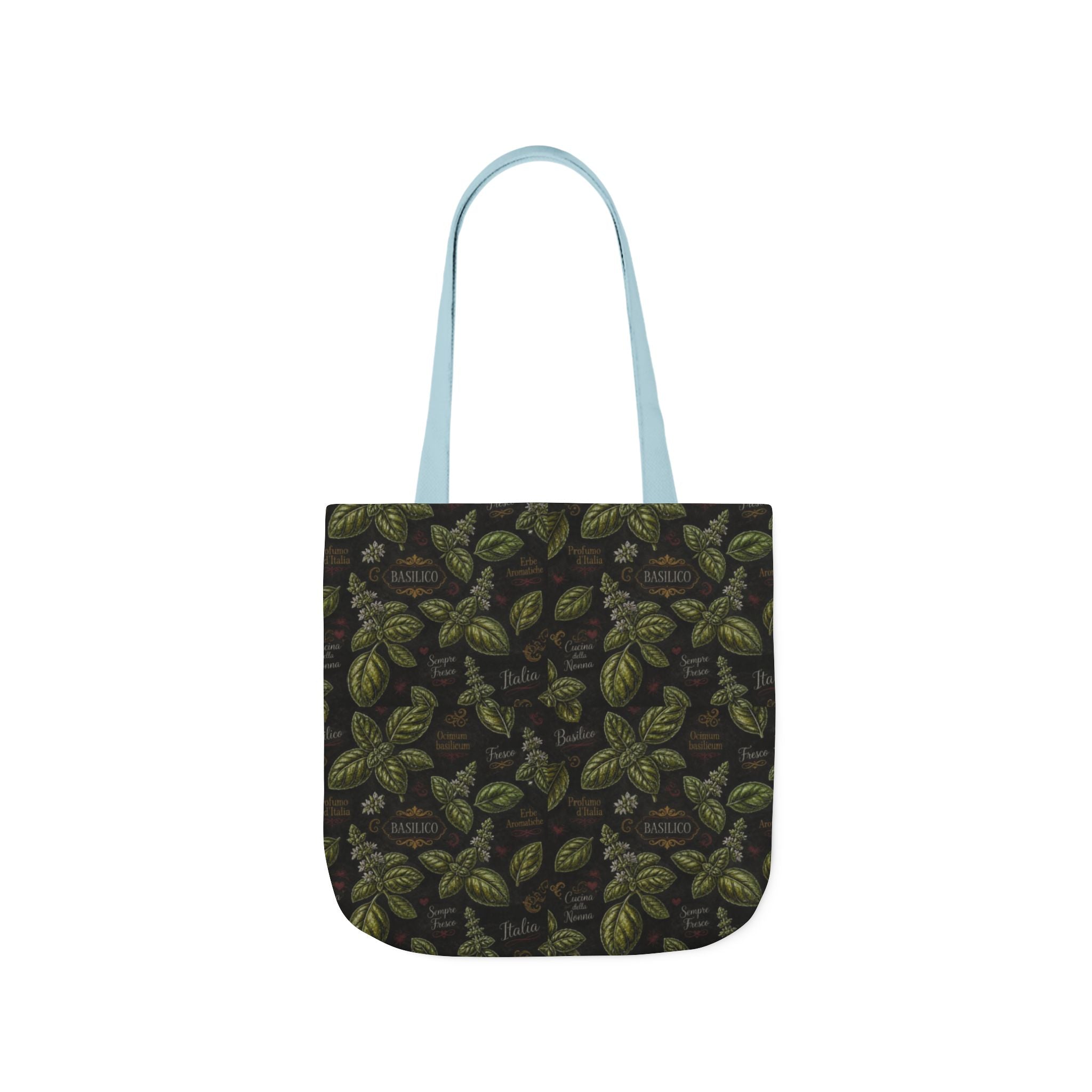 Fresh Basil Leaves Canvas Tote Bag Mediterranean Kitchen Chalk Art Design Italian Cottagecore Gift