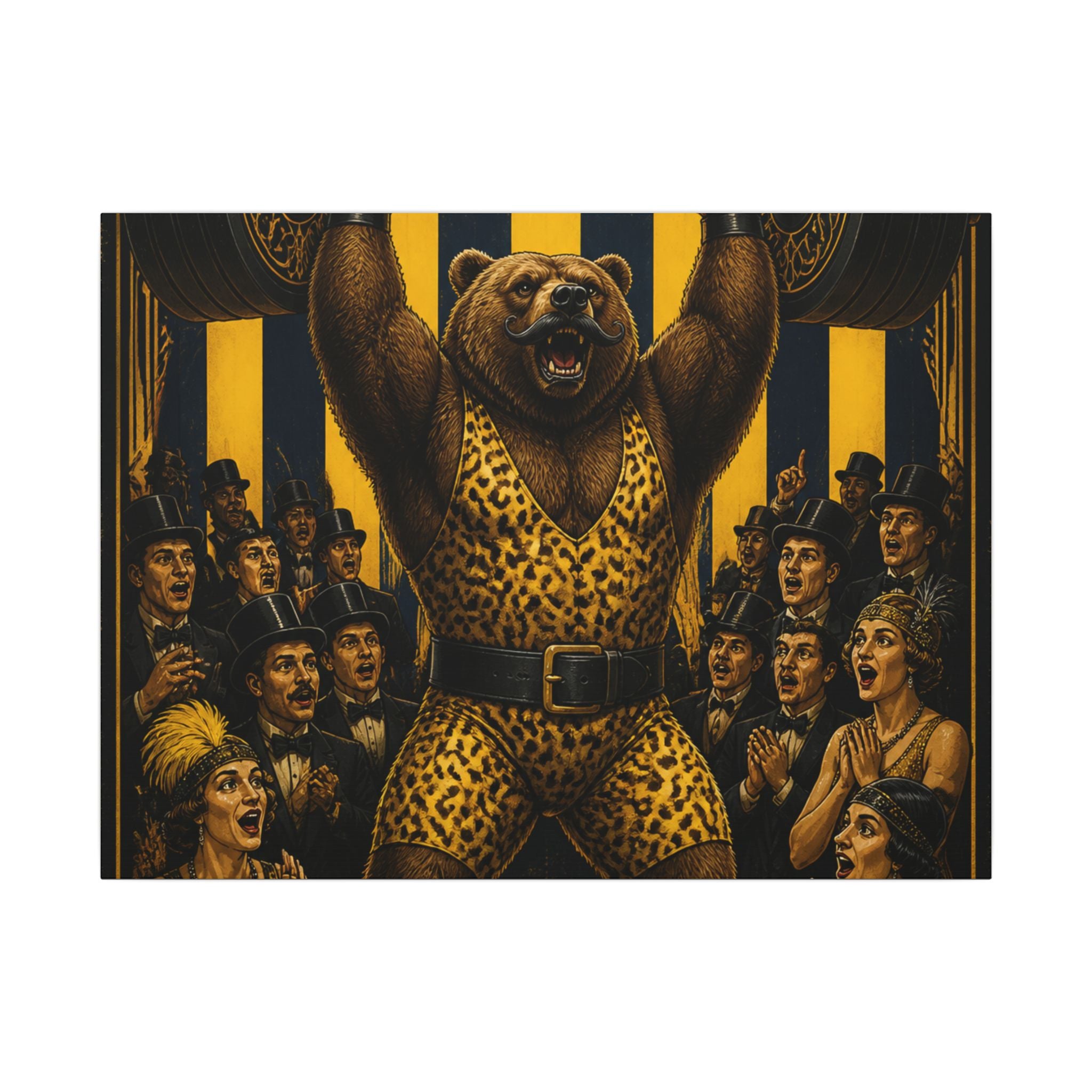 Strongman Bear Wall Art Canvas 16×20 Art Deco Entryway Decor Maximalist Print