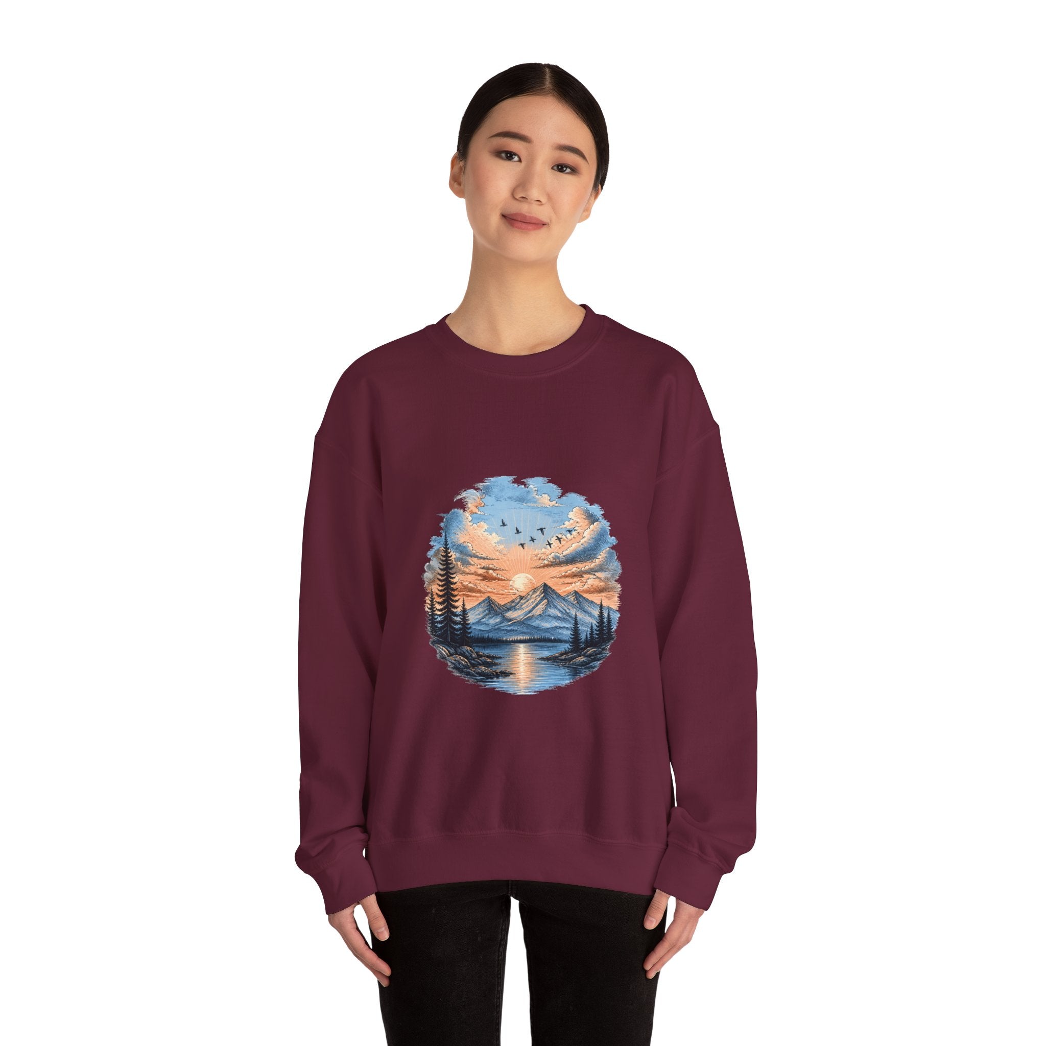 Matching Couple Sweatshirt - Sunrise & Sunset Matching Couple Crewneck Sweatshirt Hand-Drawn Art His Hers Best Friend Gift - Design B