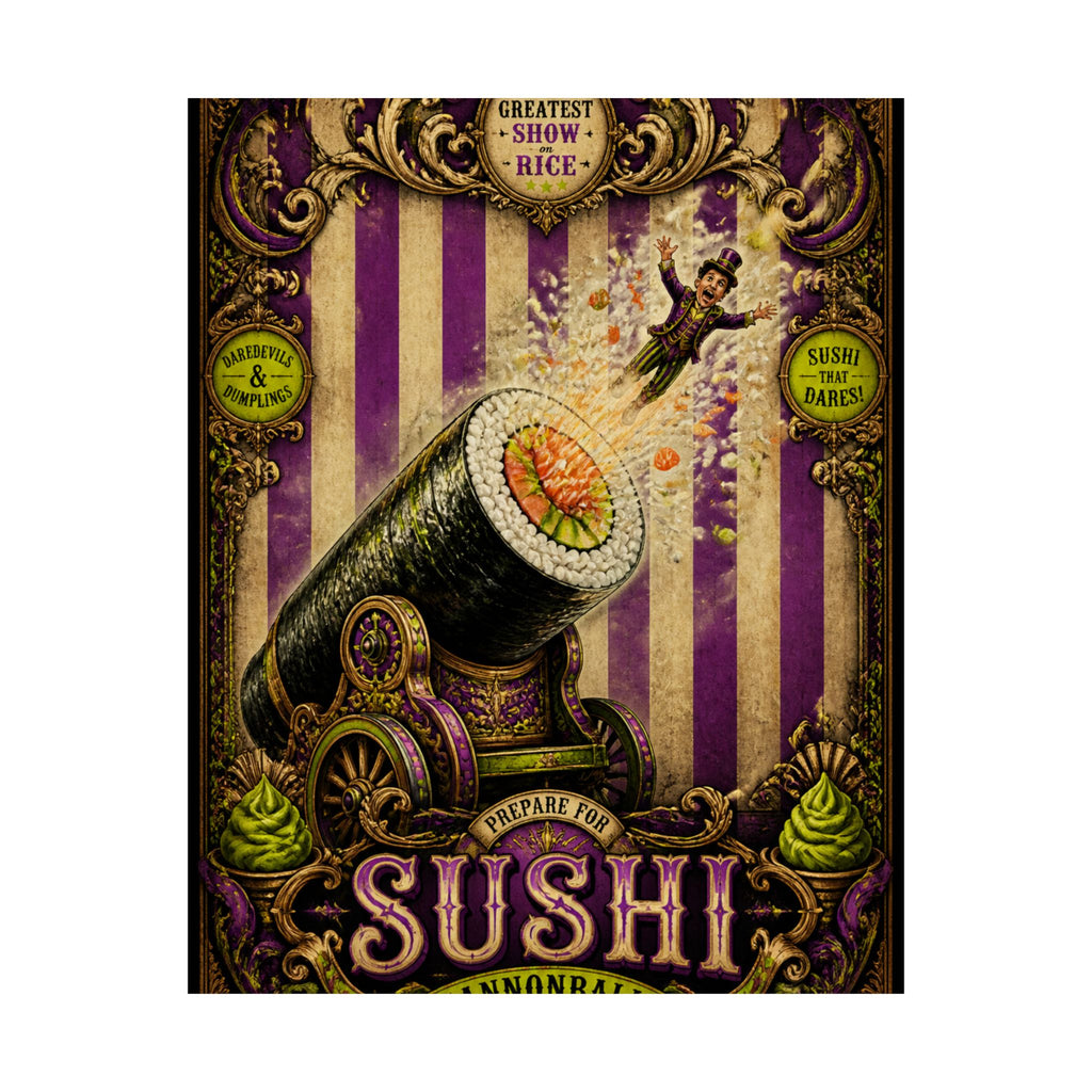 Sushi Roll Cannon Wall Art Poster 18×24 Baroque Home Office Decor Maximalist Print