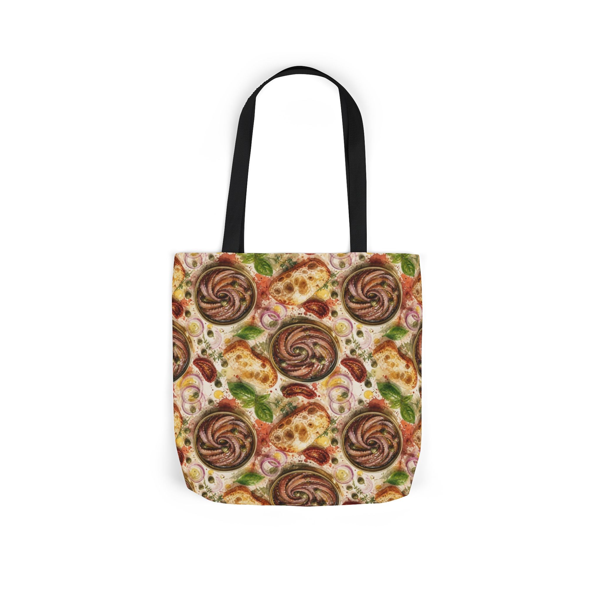 Anchovies & Capers Canvas Tote Bag Mediterranean Kitchen Watercolor Splash Design Italian Cottagecore Gift
