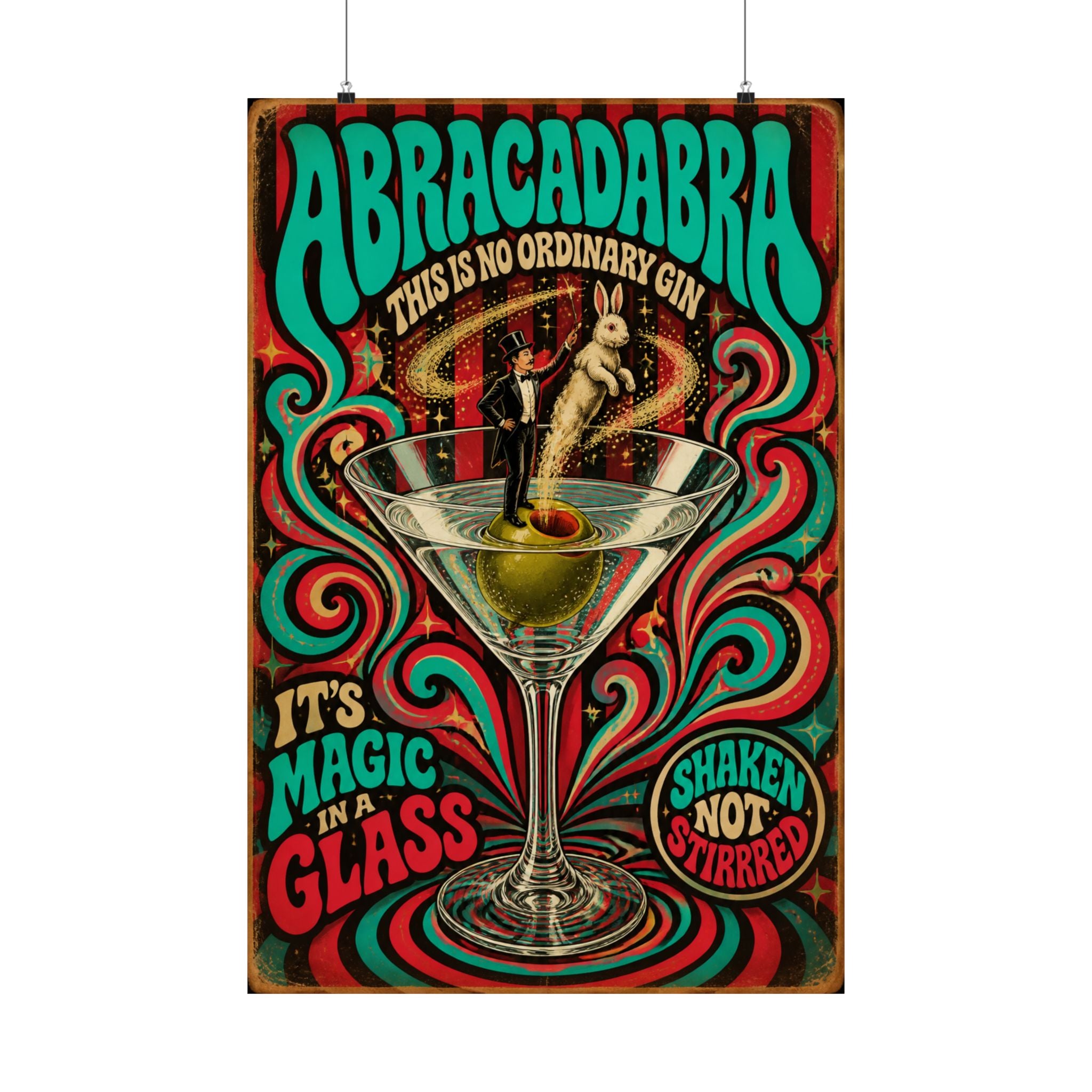 Martini Magician Wall Art Poster 24×36 Psychedelic Dining Room Decor Maximalist Print