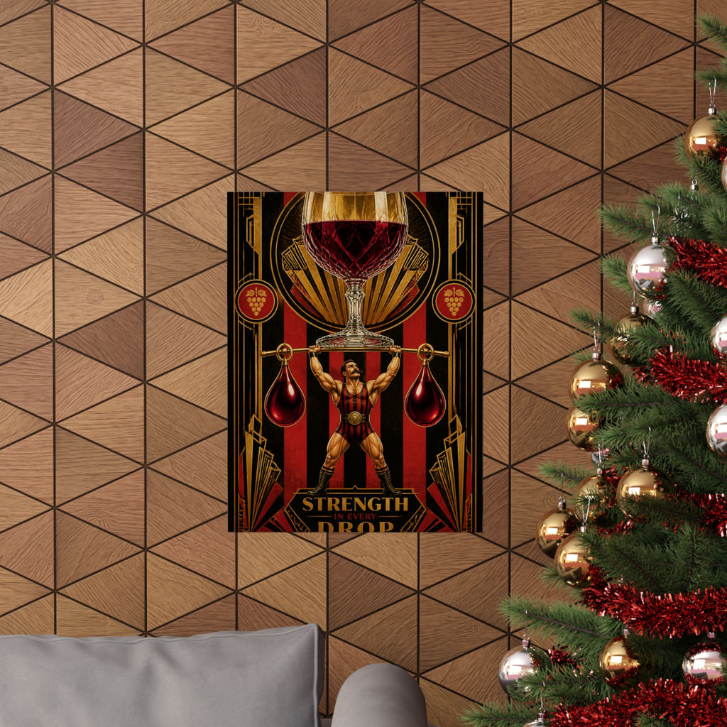 Wine Glass Strongman Wall Art Poster 18×24 Art Deco Entryway Decor Maximalist Print