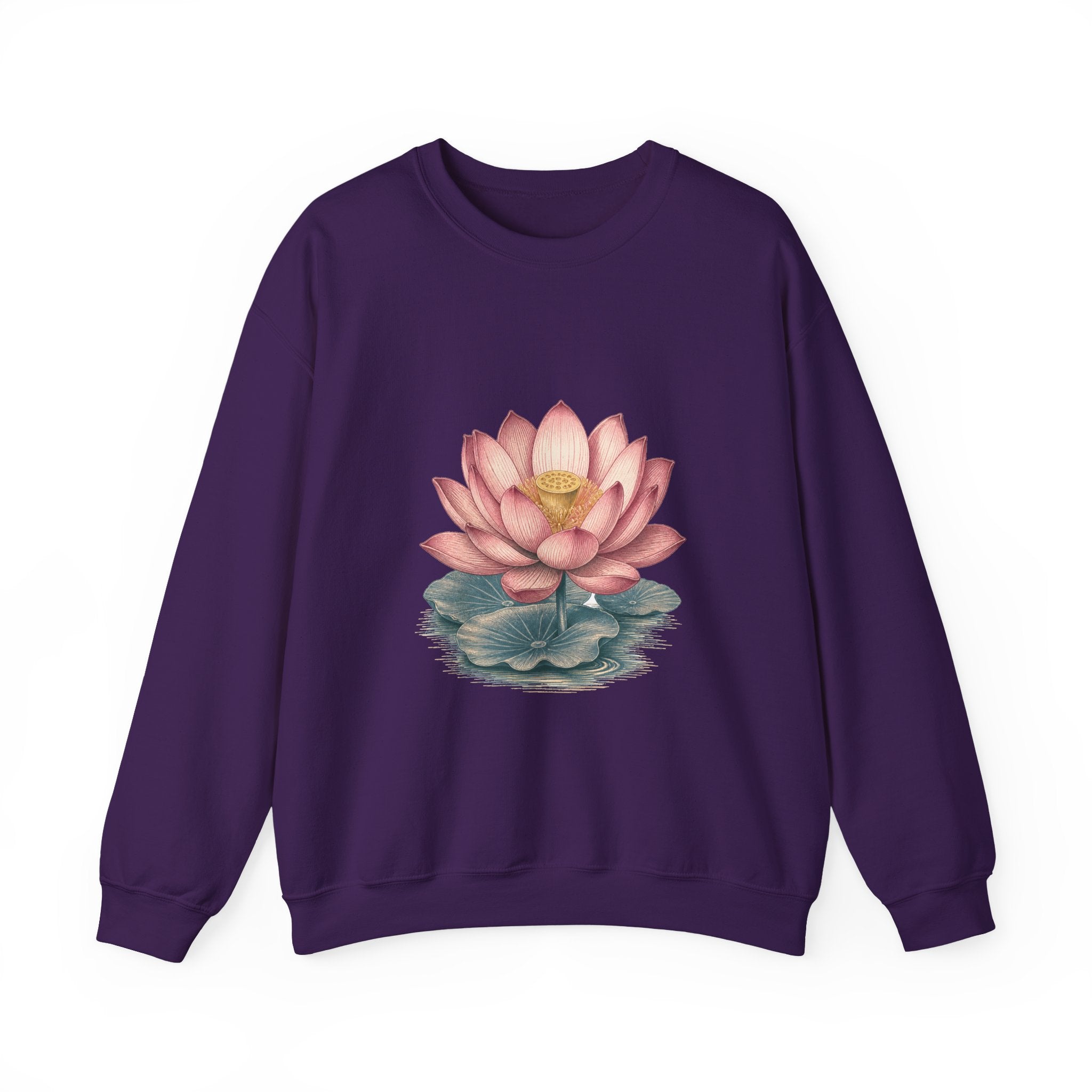Matching Couple Sweatshirt - Open & Closed Lotus Matching Couple Crewneck Sweatshirt Vintage Art His Hers Wedding Gift - Design A