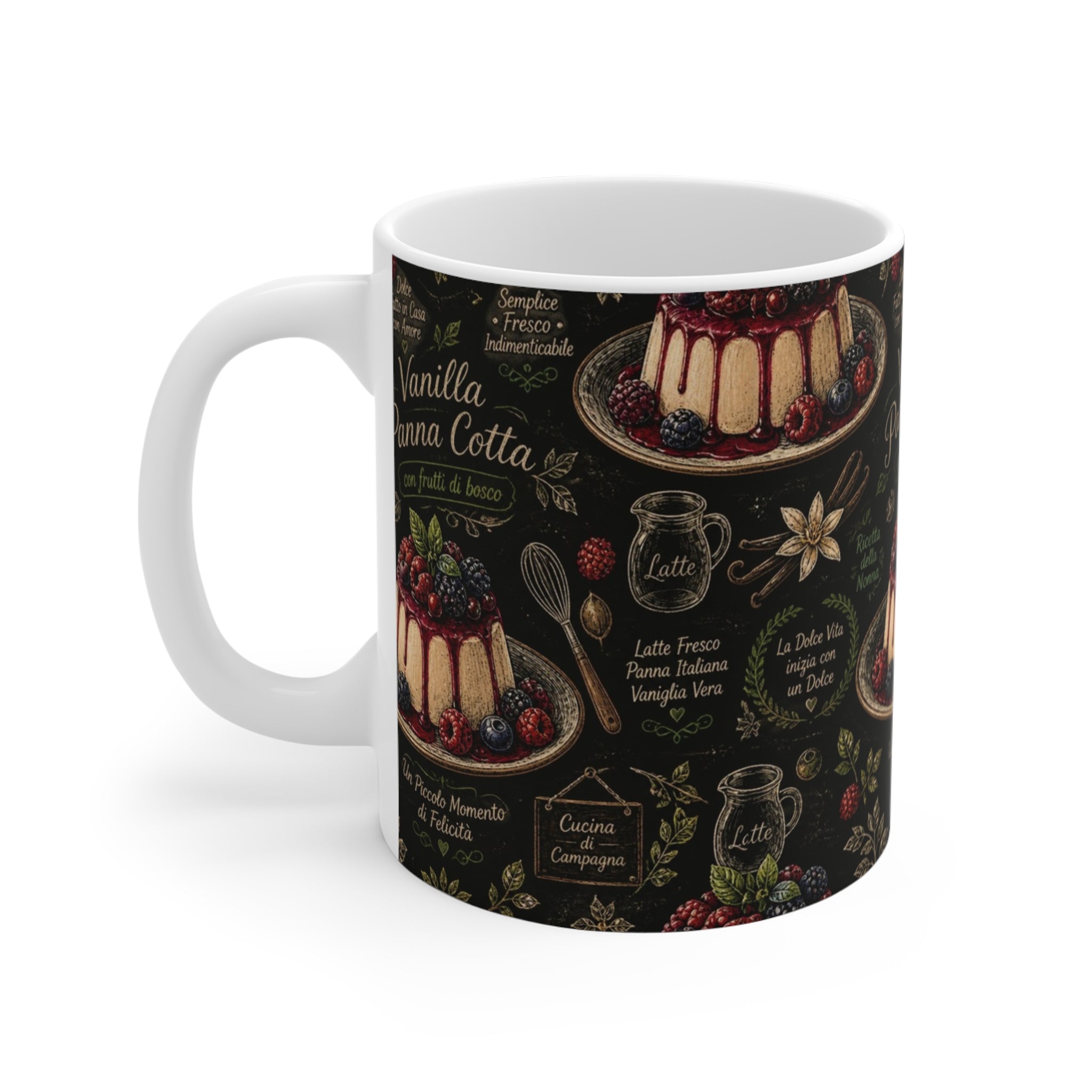 Panna Cotta 11oz Ceramic Mug Mediterranean Kitchen Chalk Art Design Italian Cottagecore Gift