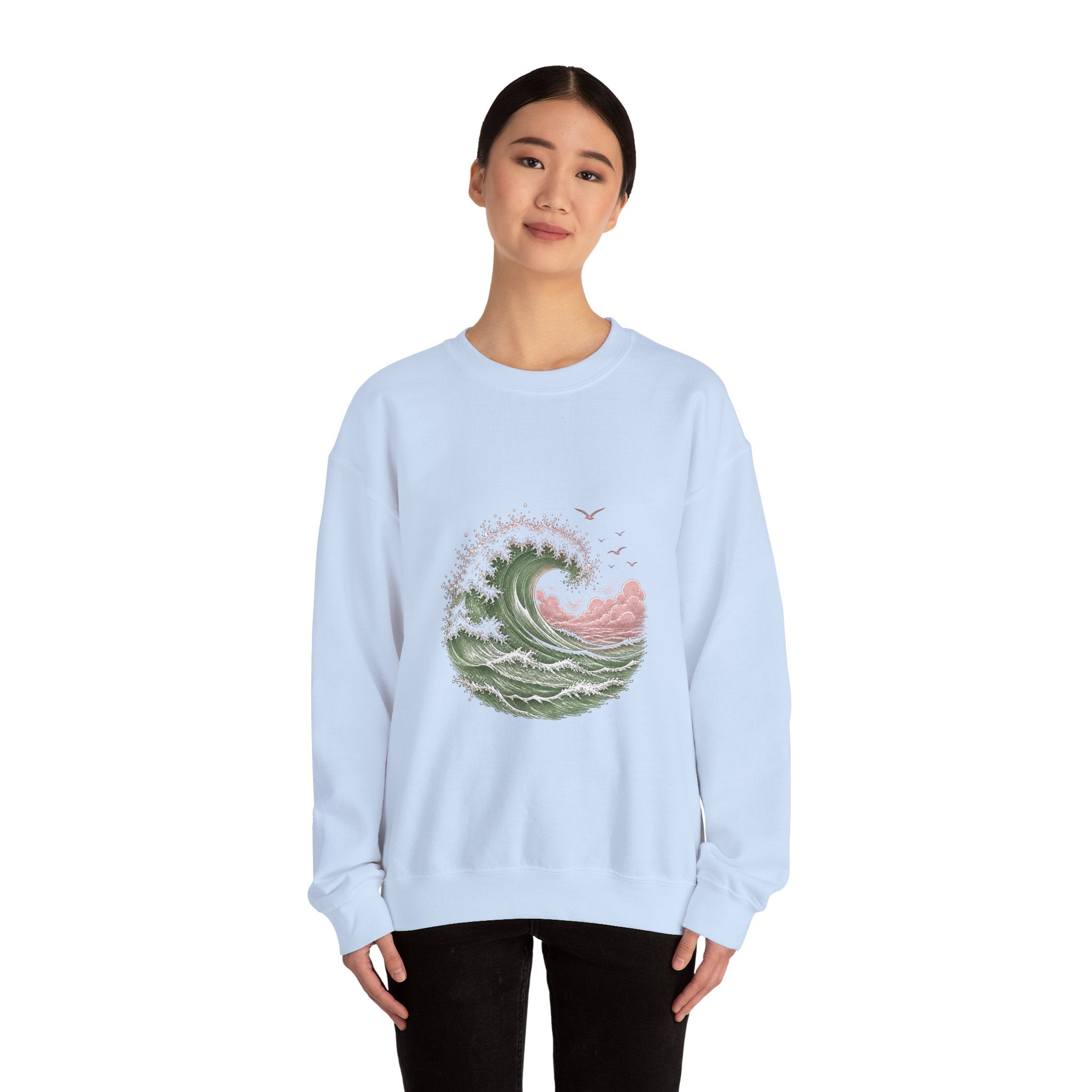 Matching Couple Sweatshirt - Mountain & Ocean Matching Couple Comfort Colors Crew Hand-Drawn Art His Hers Anniversary Gift - Design B