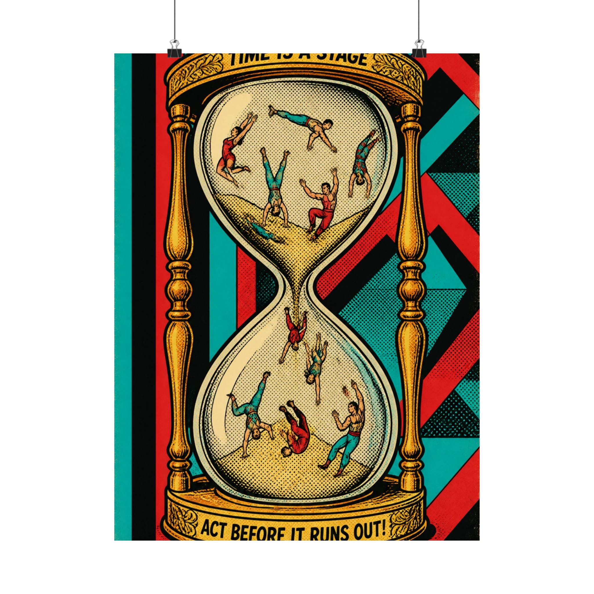 Hourglass Acrobats Wall Art Poster 24×36 Pop Art Restaurant Decor Maximalist Print