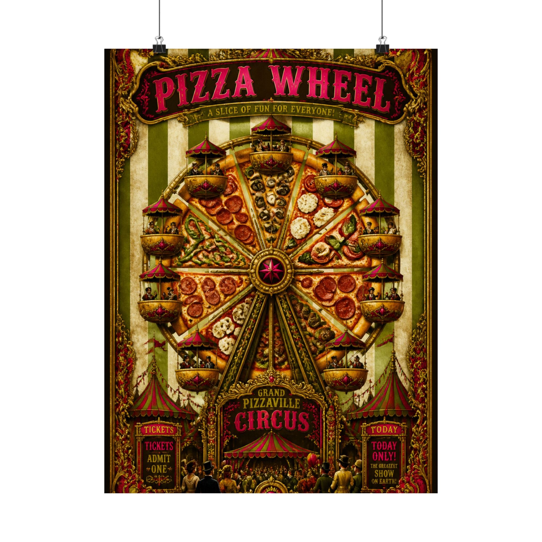 Pizza Ferris Wheel Wall Art Poster 24×36 Baroque Studio Decor Maximalist Print