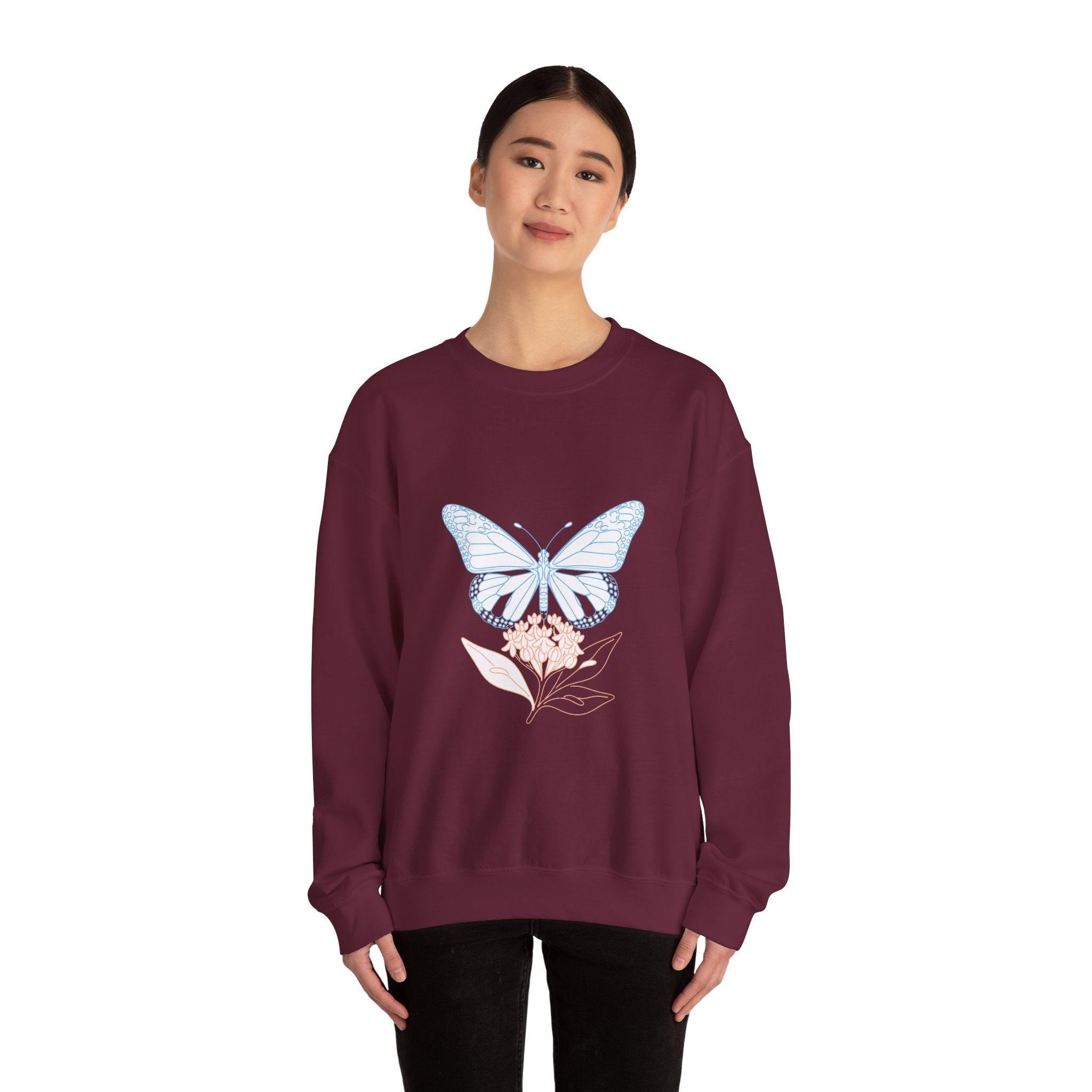 Matching Couple Sweatshirt - Butterfly & Moth Matching Couple Crewneck Sweatshirt Minimalist Art His Hers Valentine Gift - Design A