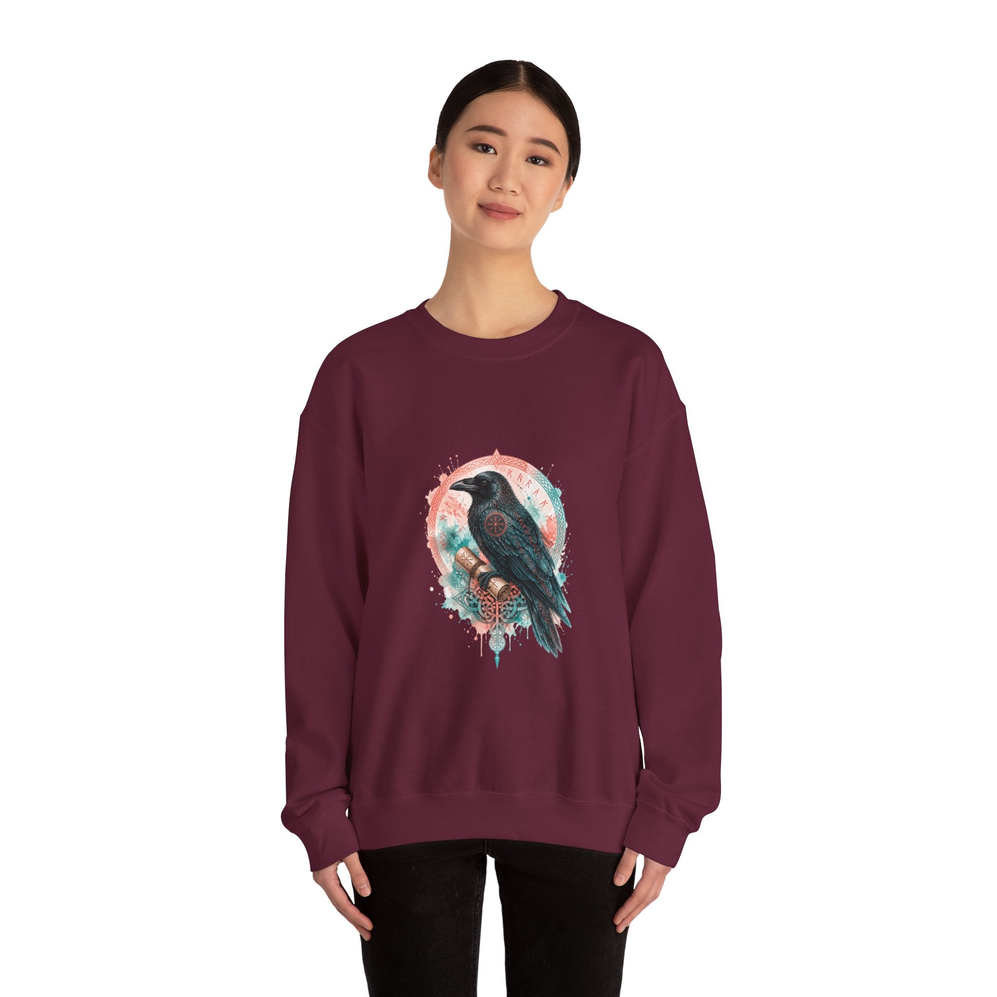 Matching Couple Sweatshirt - Huginn & Muninn Matching Couple Crewneck Sweatshirt Watercolor Art His Hers Engagement Gift - Design B