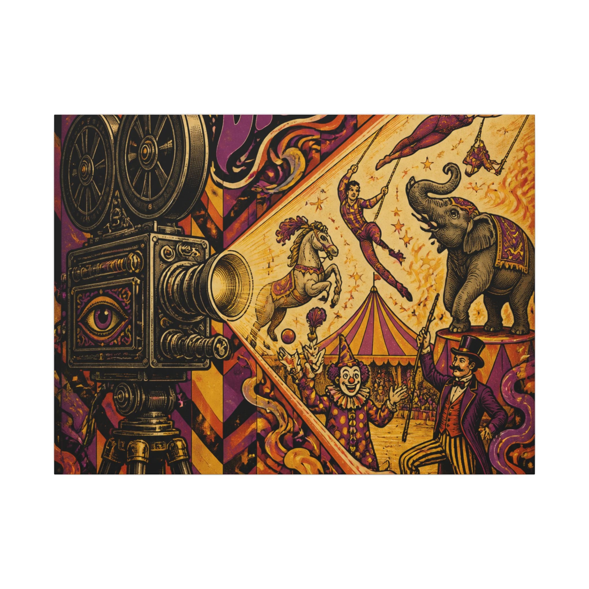 Film Camera Projector Show Wall Art Canvas 24×36 Psychedelic Dining Room Decor Maximalist Print