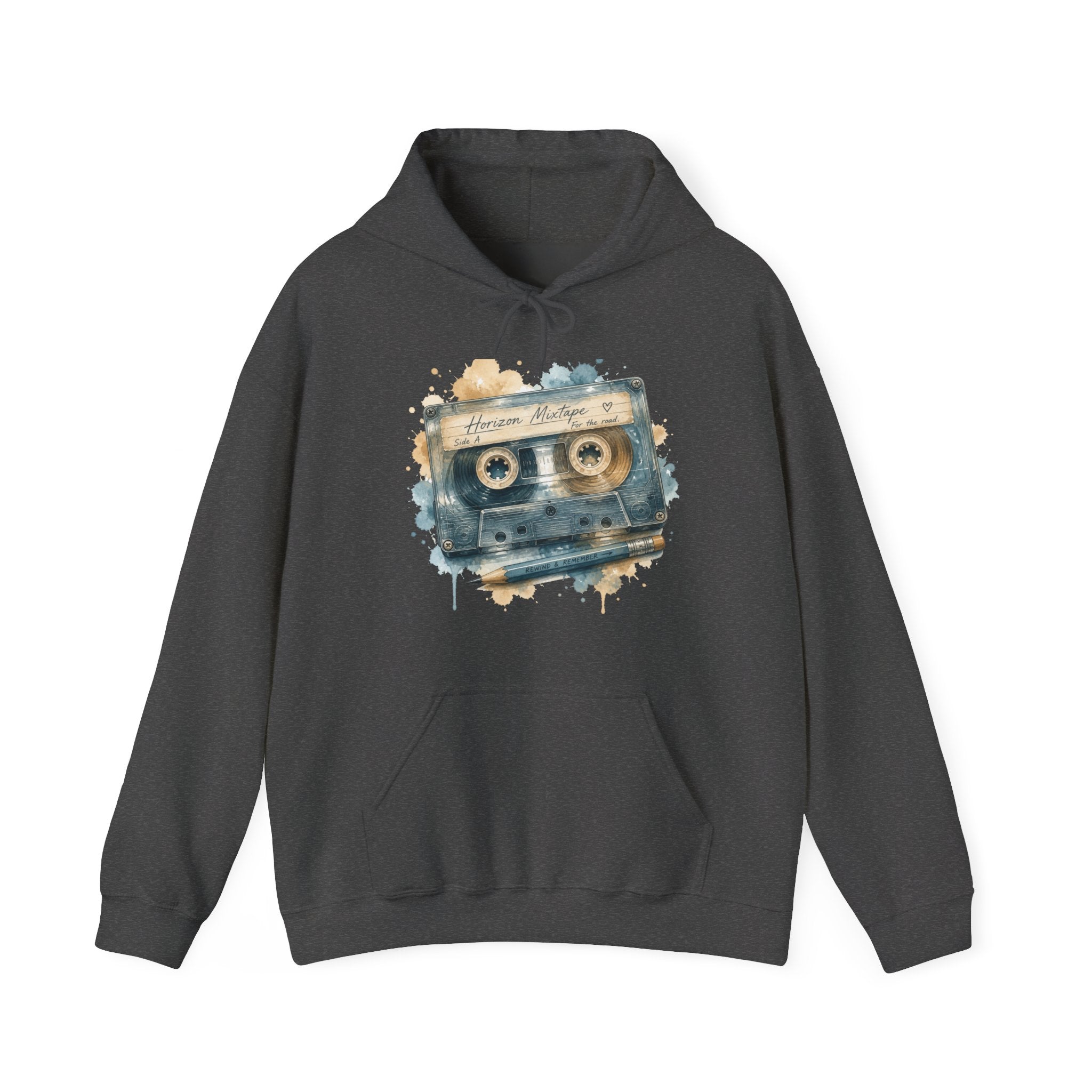 Matching Couple Sweatshirt - Vinyl & Cassette Matching Couple Hooded Sweatshirt Watercolor Art His Hers Engagement Gift - Design B