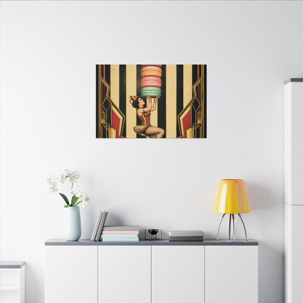 Macaron Balancing Tower Wall Art Canvas 24×36 Art Deco Bar Area Decor Maximalist Print