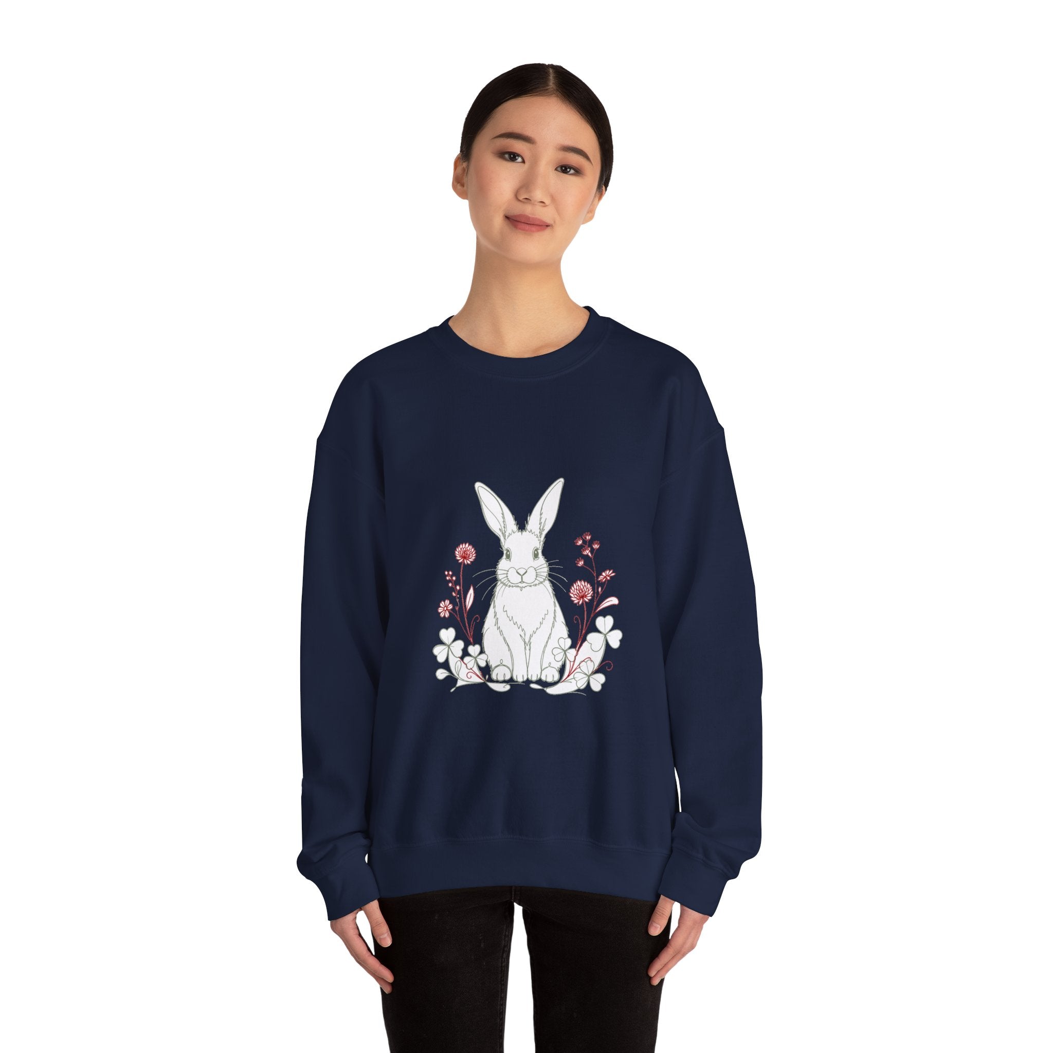 Matching Couple Sweatshirt - Fox & Rabbit Matching Couple Crewneck Sweatshirt Minimalist Art His Hers Valentine Gift - Design B