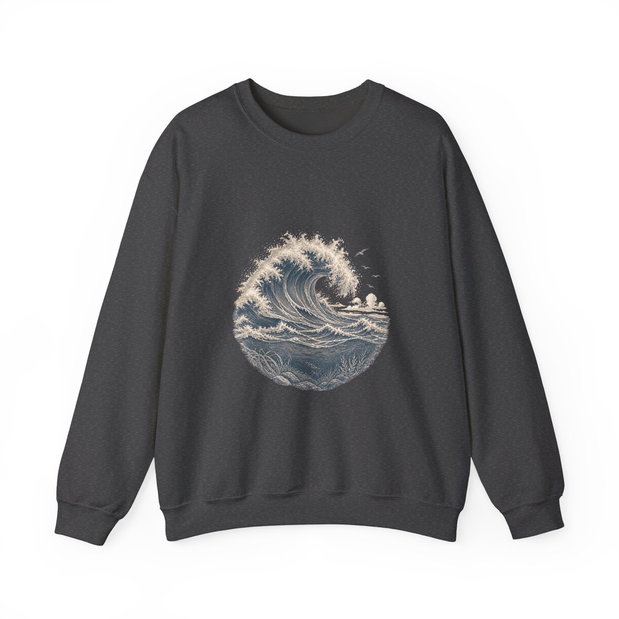 Matching Couple Sweatshirt - Mountain & Ocean Matching Couple Crewneck Sweatshirt Vintage Art His Hers Wedding Gift - Design B