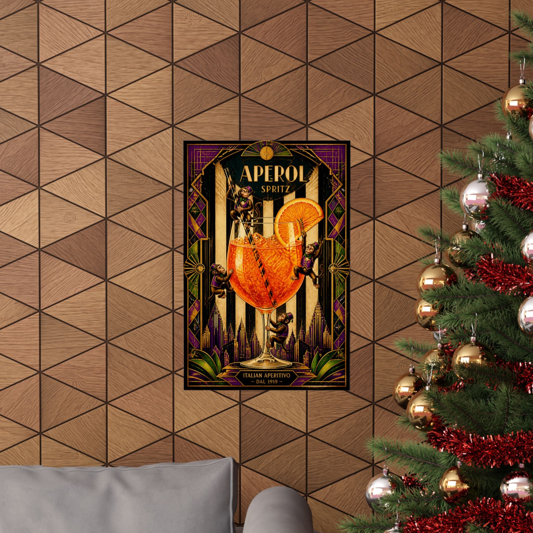 Aperol Spritz Monkeys Wall Art Poster 18×24 Art Deco Entryway Decor Maximalist Print