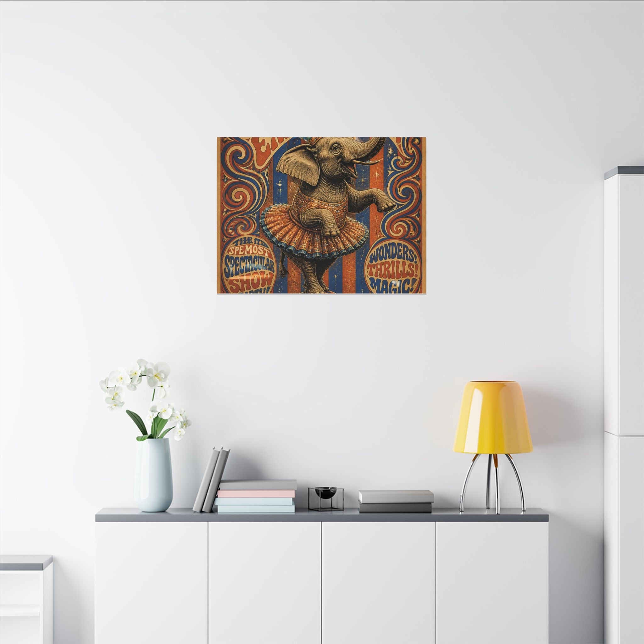 Elephant on Ball Wall Art Canvas 16×20 Psychedelic Cafe Decor Maximalist Print