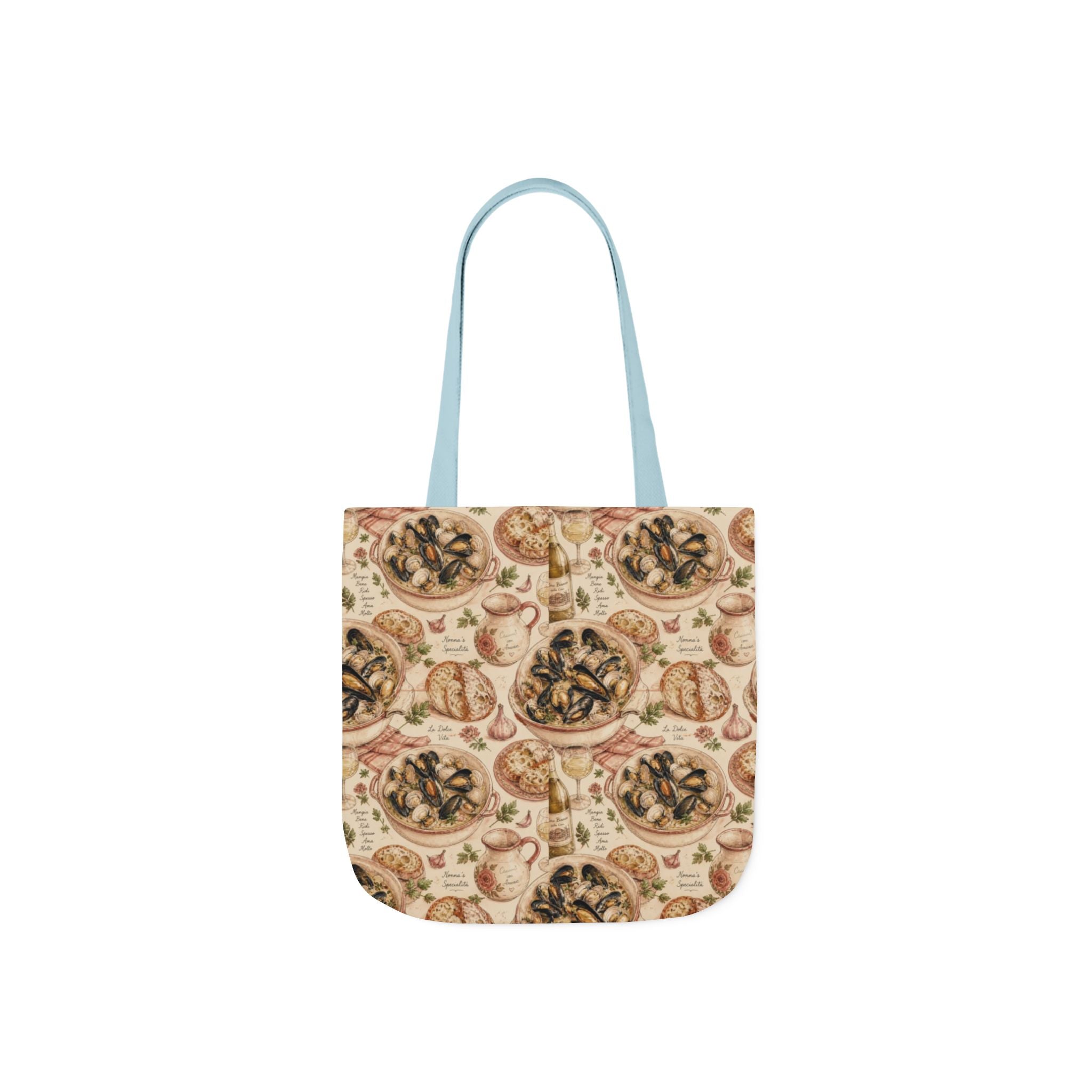 Mussels & Clams Canvas Tote Bag Mediterranean Kitchen Watercolor Design Italian Cottagecore Gift
