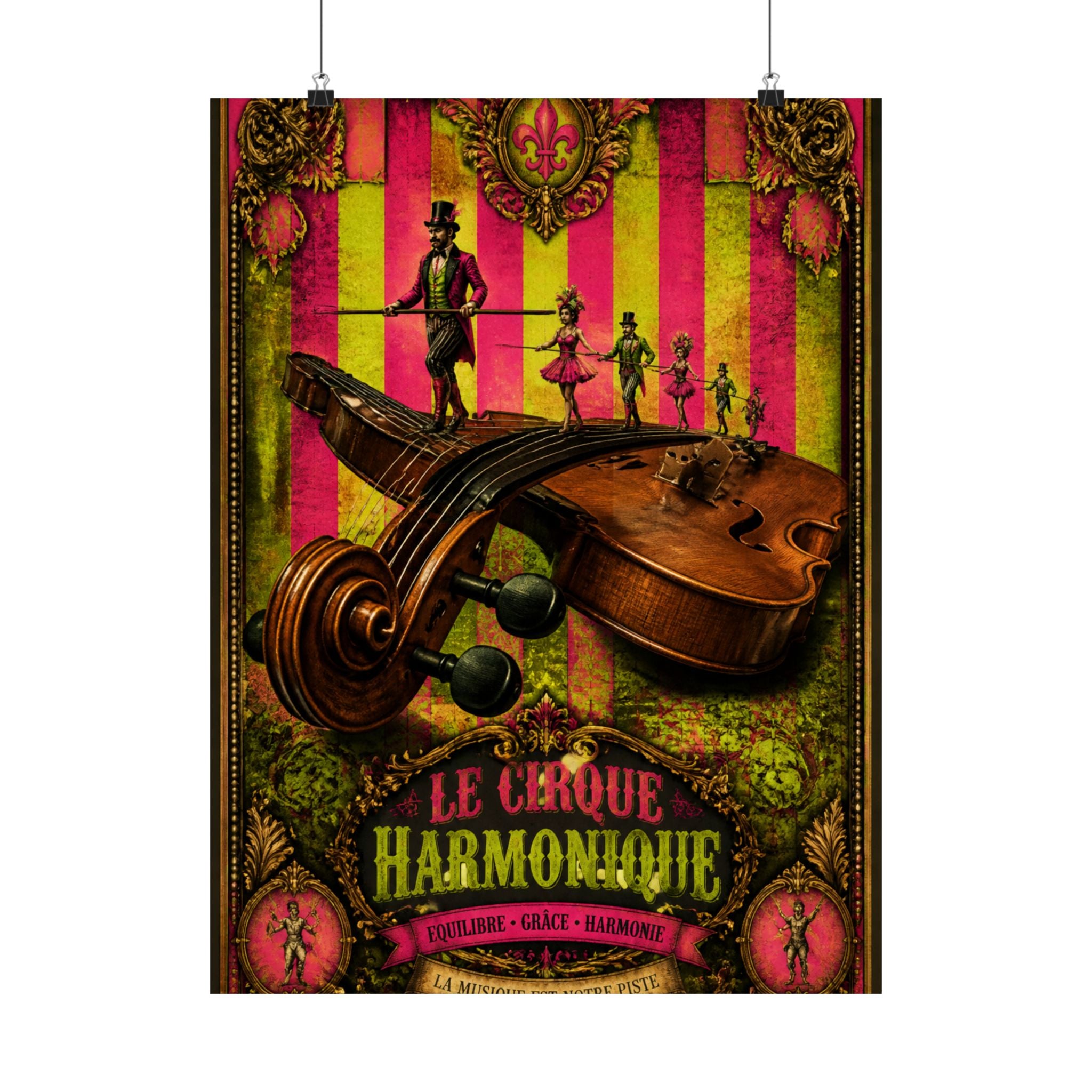 Violin Tightrope Bridge Wall Art Poster 24×36 Baroque Studio Decor Maximalist Print