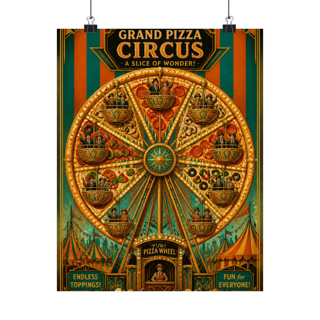 Pizza Ferris Wheel Wall Art Poster 24×36 Art Deco Bar Area Decor Maximalist Print