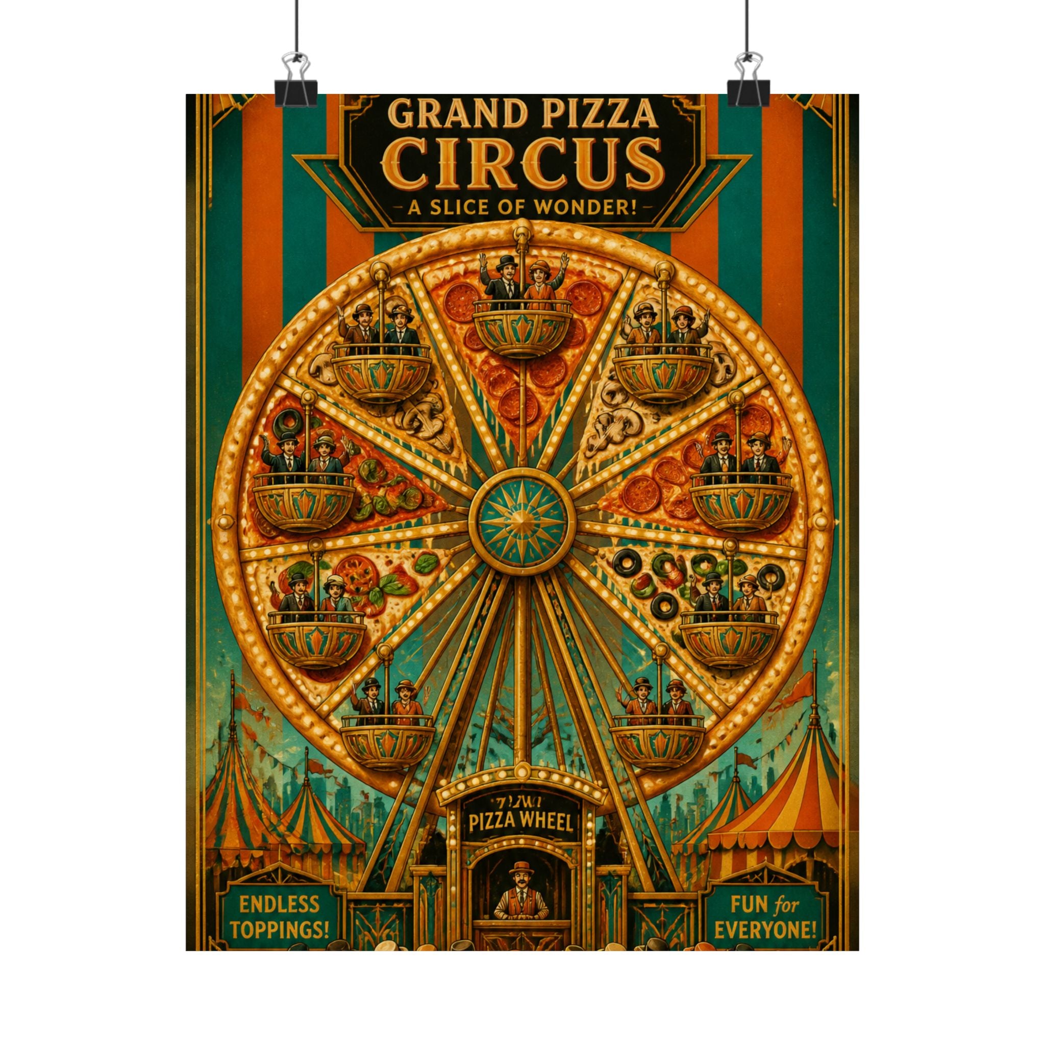 Pizza Ferris Wheel Wall Art Poster 24×36 Art Deco Bar Area Decor Maximalist Print