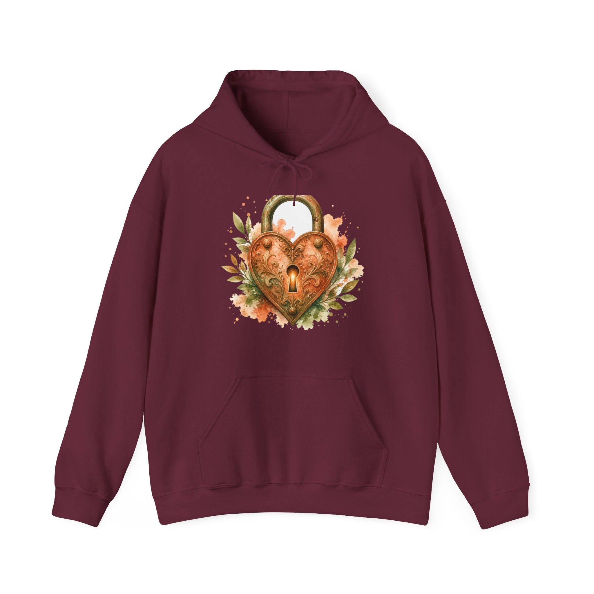 Matching Couple Sweatshirt - Key & Lock Matching Couple Hooded Sweatshirt Watercolor Art His Hers Engagement Gift - Design B