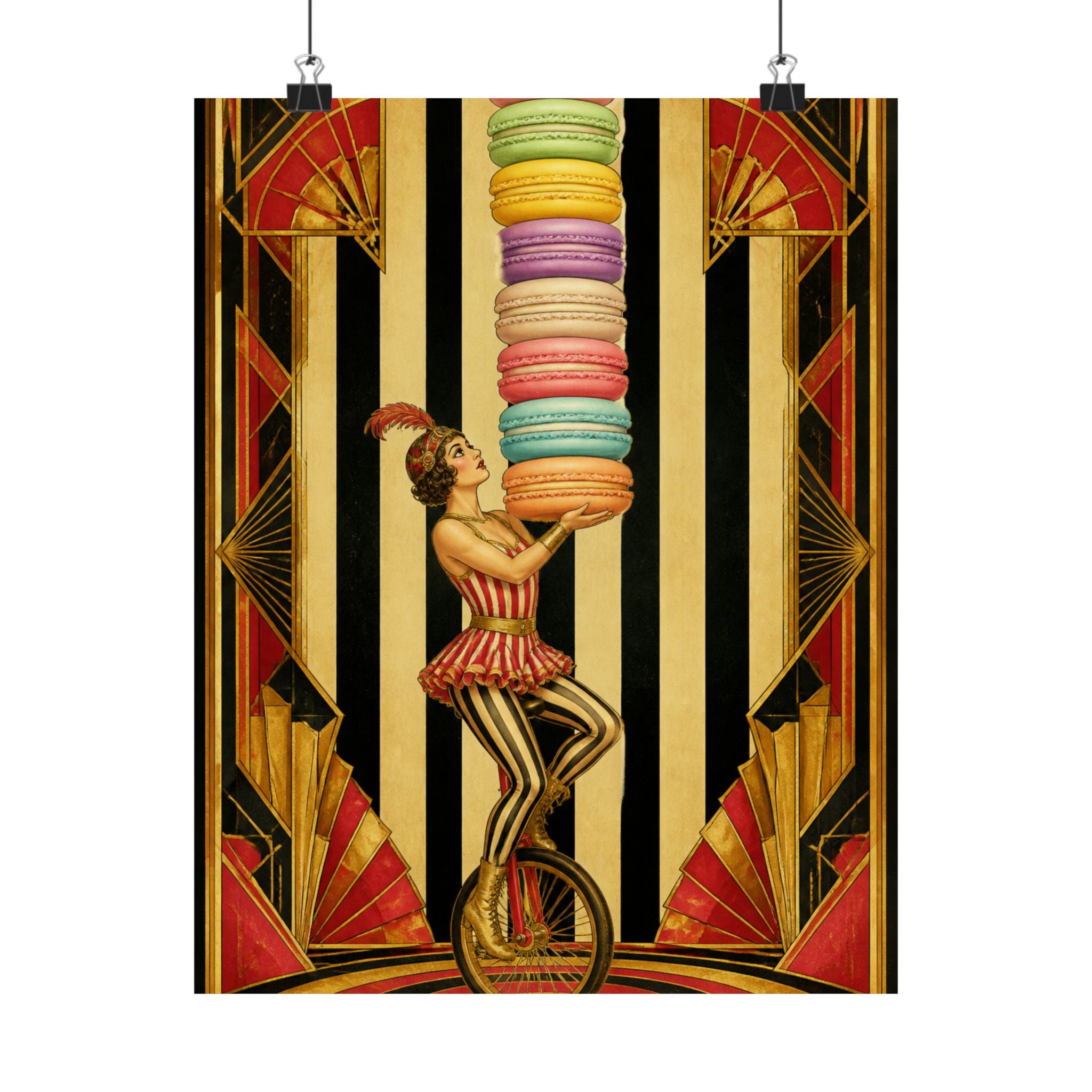 Macaron Balancing Tower Wall Art Poster 24×36 Art Deco Bar Area Decor Maximalist Print