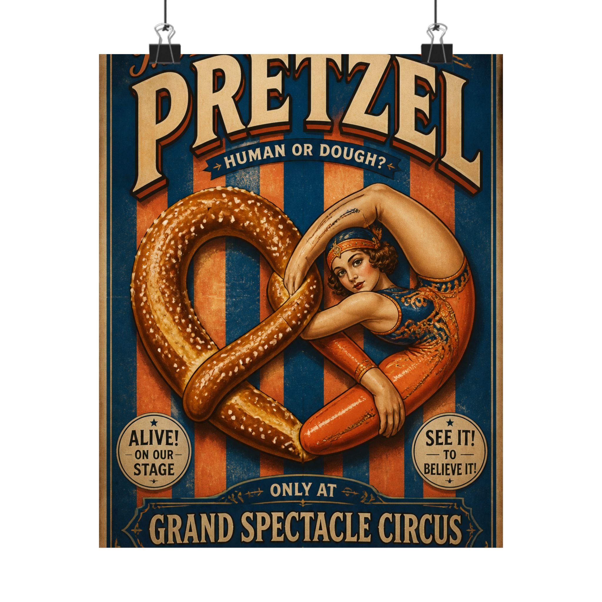 Pretzel Contortionist Wall Art Poster 24×36 Vintage Circus Bedroom Decor Maximalist Print