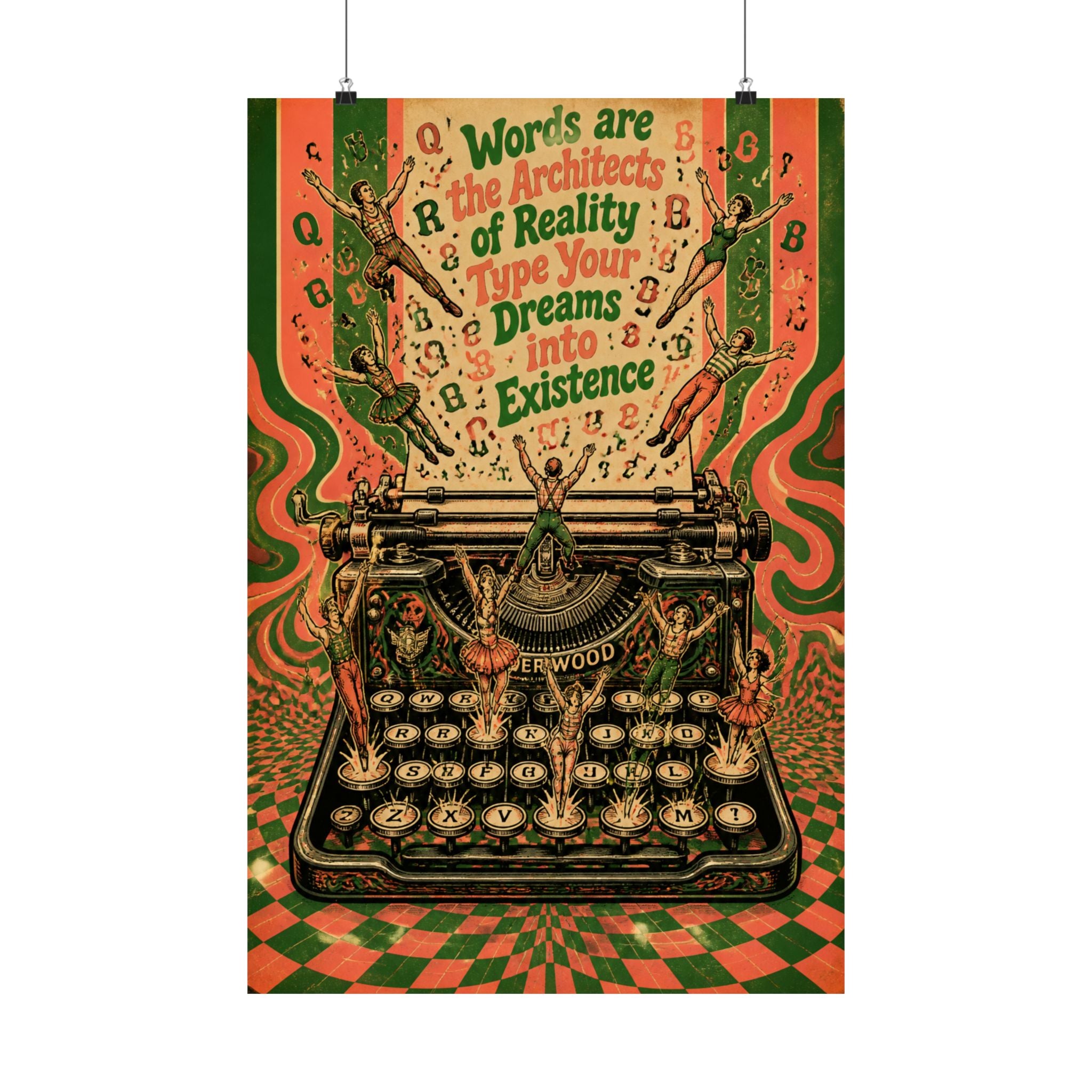 Typewriter Flying Letters Wall Art Poster 18×24 Psychedelic Cafe Decor Maximalist Print