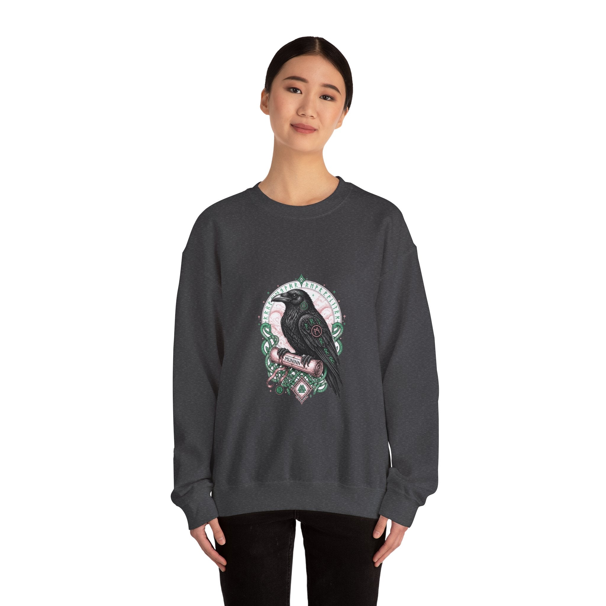 Matching Couple Sweatshirt - Huginn & Muninn Matching Couple Crewneck Sweatshirt Hand-Drawn Art His Hers Best Friend Gift - Design B