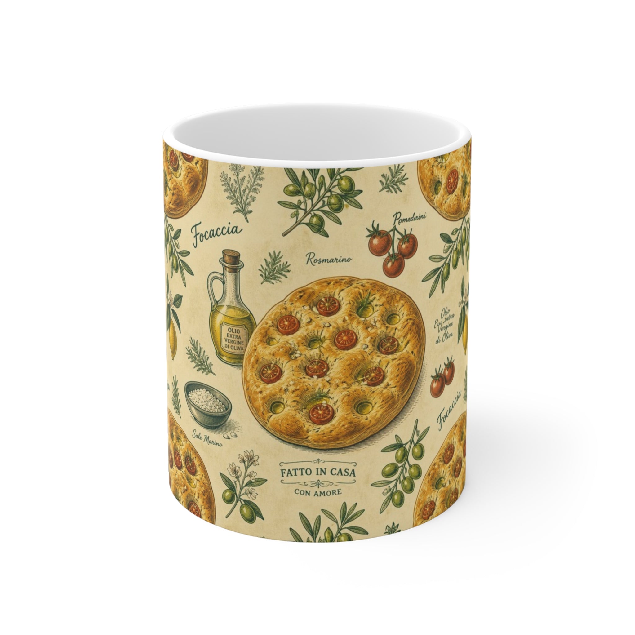 Focaccia Bread 11oz Ceramic Mug Mediterranean Kitchen Botanical Design Italian Cottagecore Gift